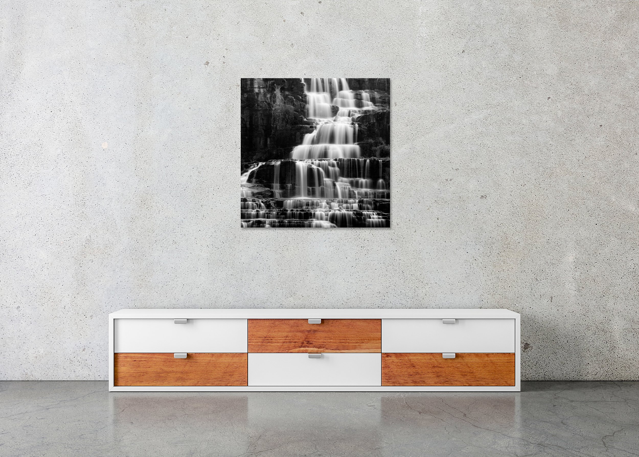 Pongour Waterfall, Study 1 – Vietnam, frameless black-and-white photo print mounted on aluminium Dibond.