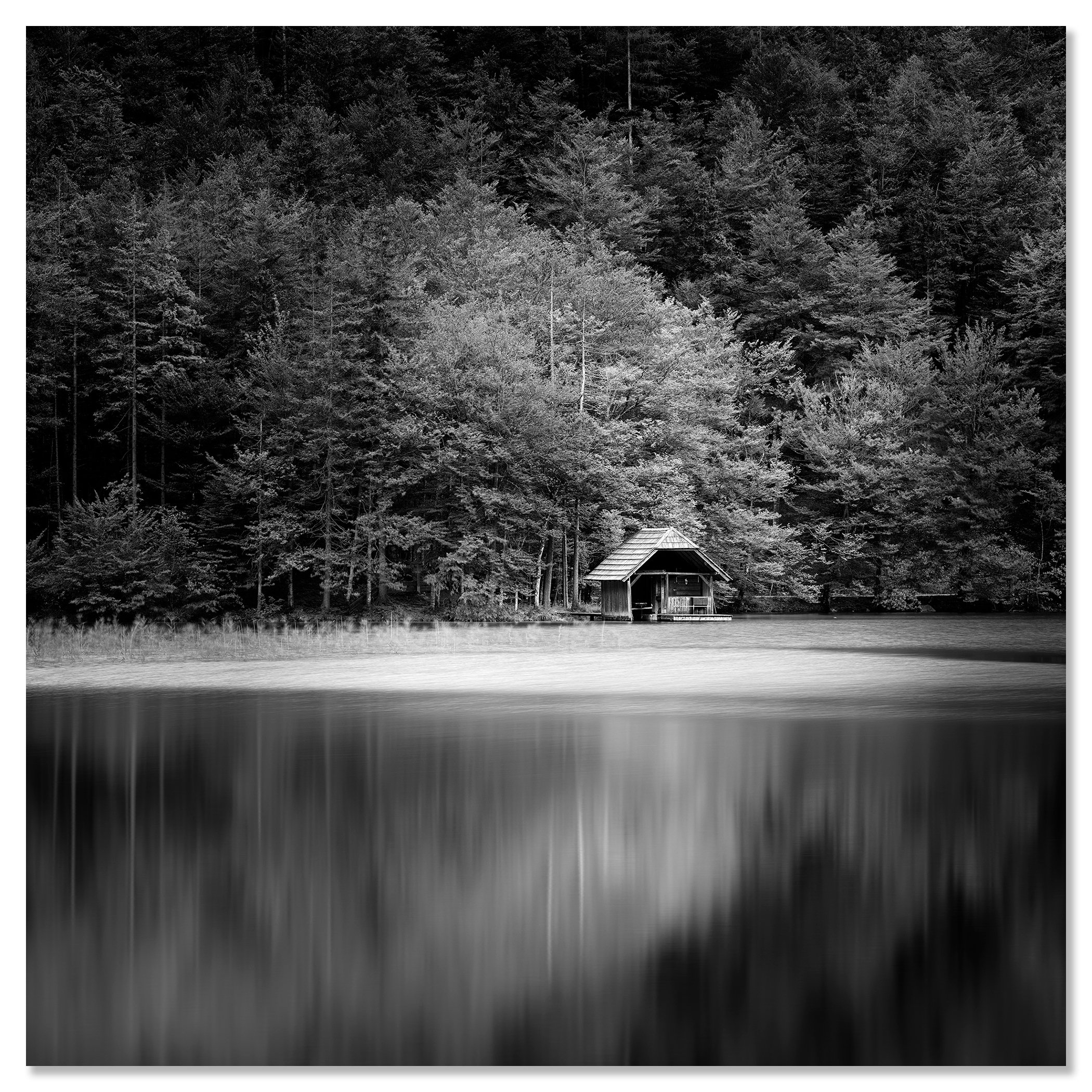 Wooden Boathouse, Study 2 mounted frameless on aluminium Dibond by Gerald Berghammer.