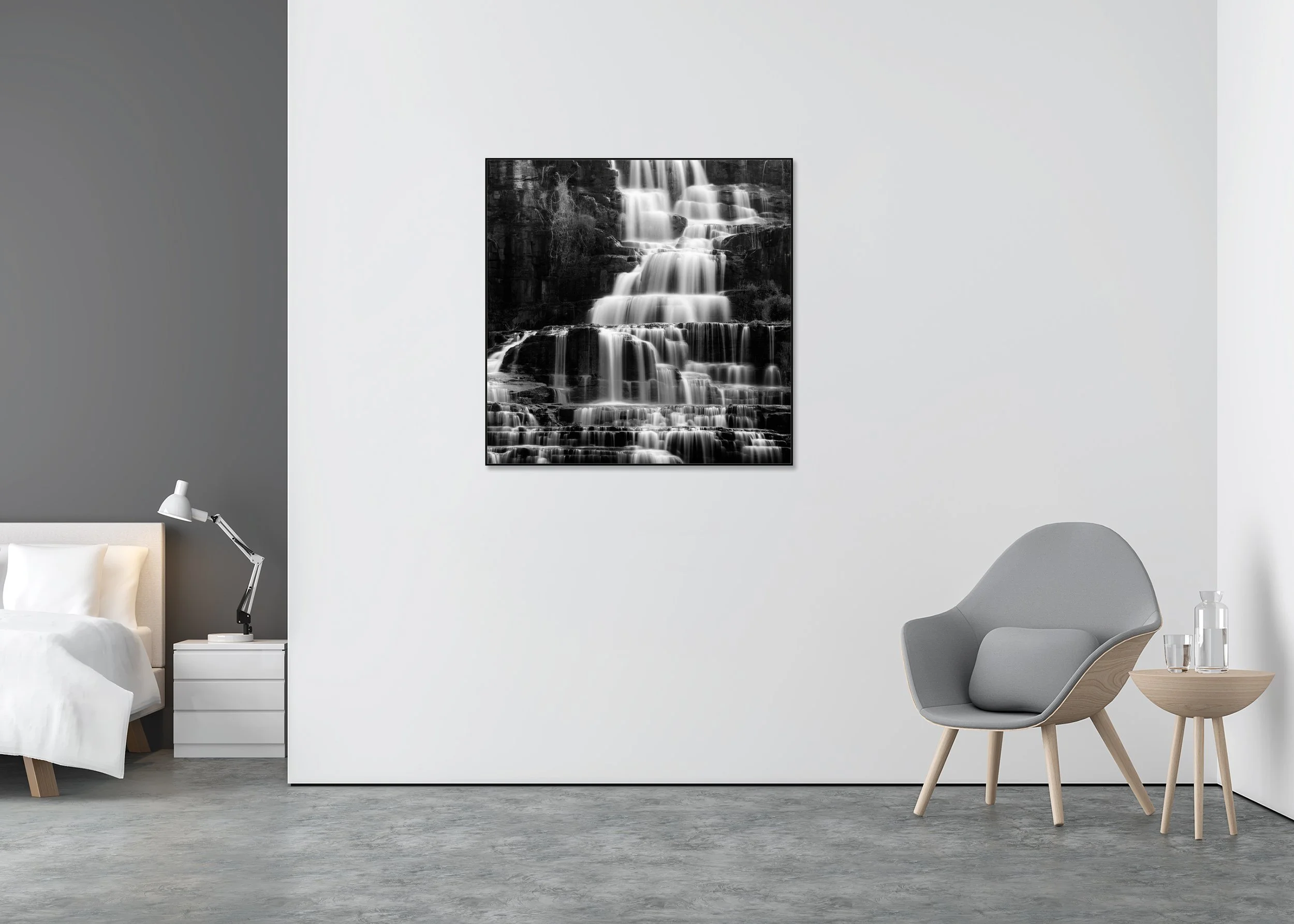 Pongour Waterfall, Study 1 – Vietnam, black-and-white fine art print mounted to Dibond in an aluminium ArtBox.