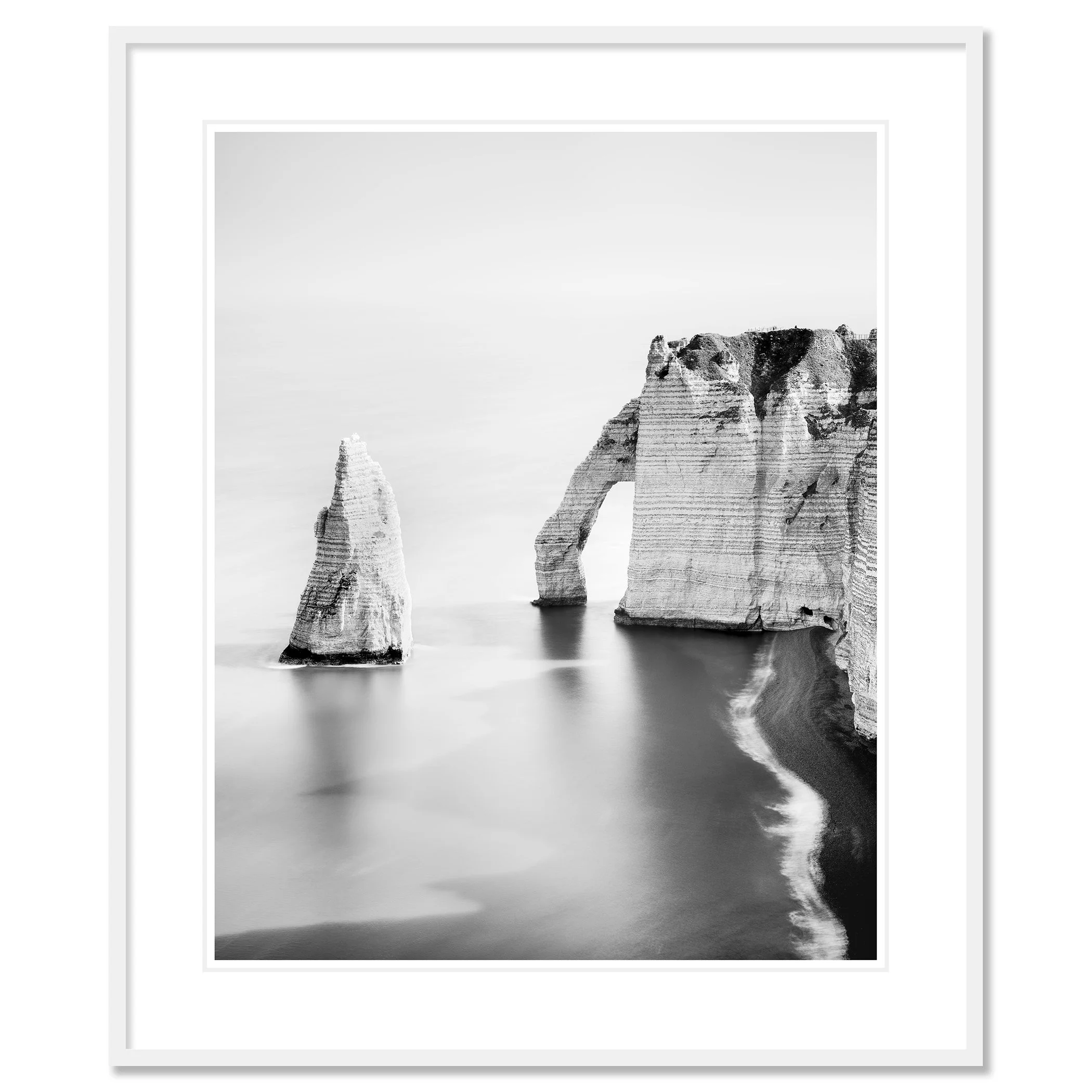 The Cliffs of Étretat, Study 3 by Gerald Berghammer, black-and-white fine art print in a white aluminium frame with a white mount.