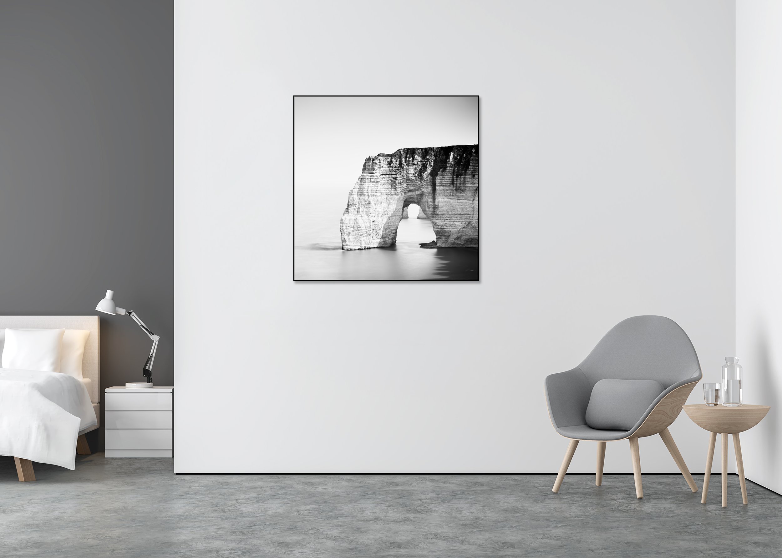 The Cliffs of Étretat, Study 4 – France, black-and-white fine art photo print mounted to Dibond in an aluminium ArtBox