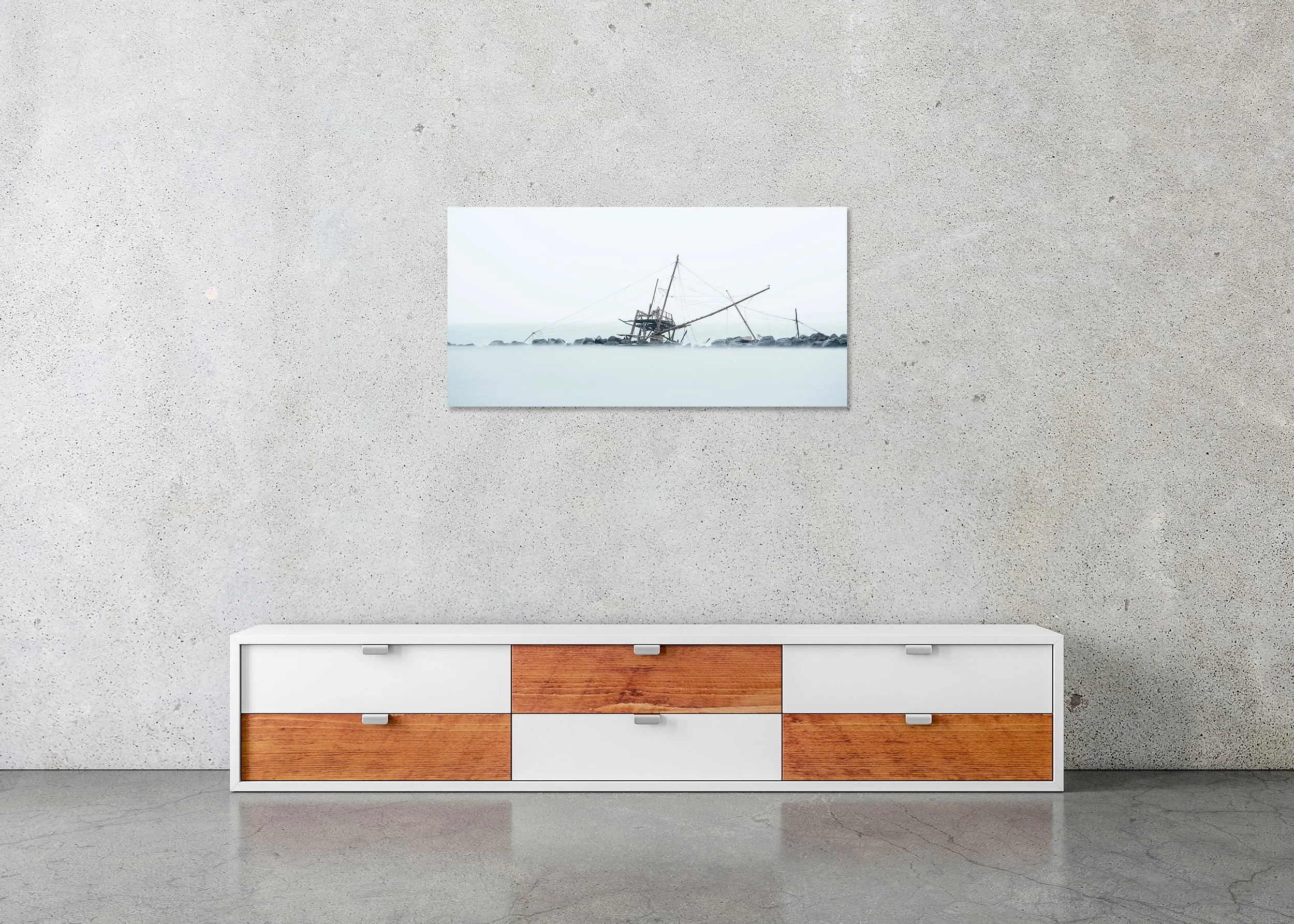 Retoni, Study 3 – frameless colour photograph mounted on aluminium Dibond displayed in a minimalist interior.