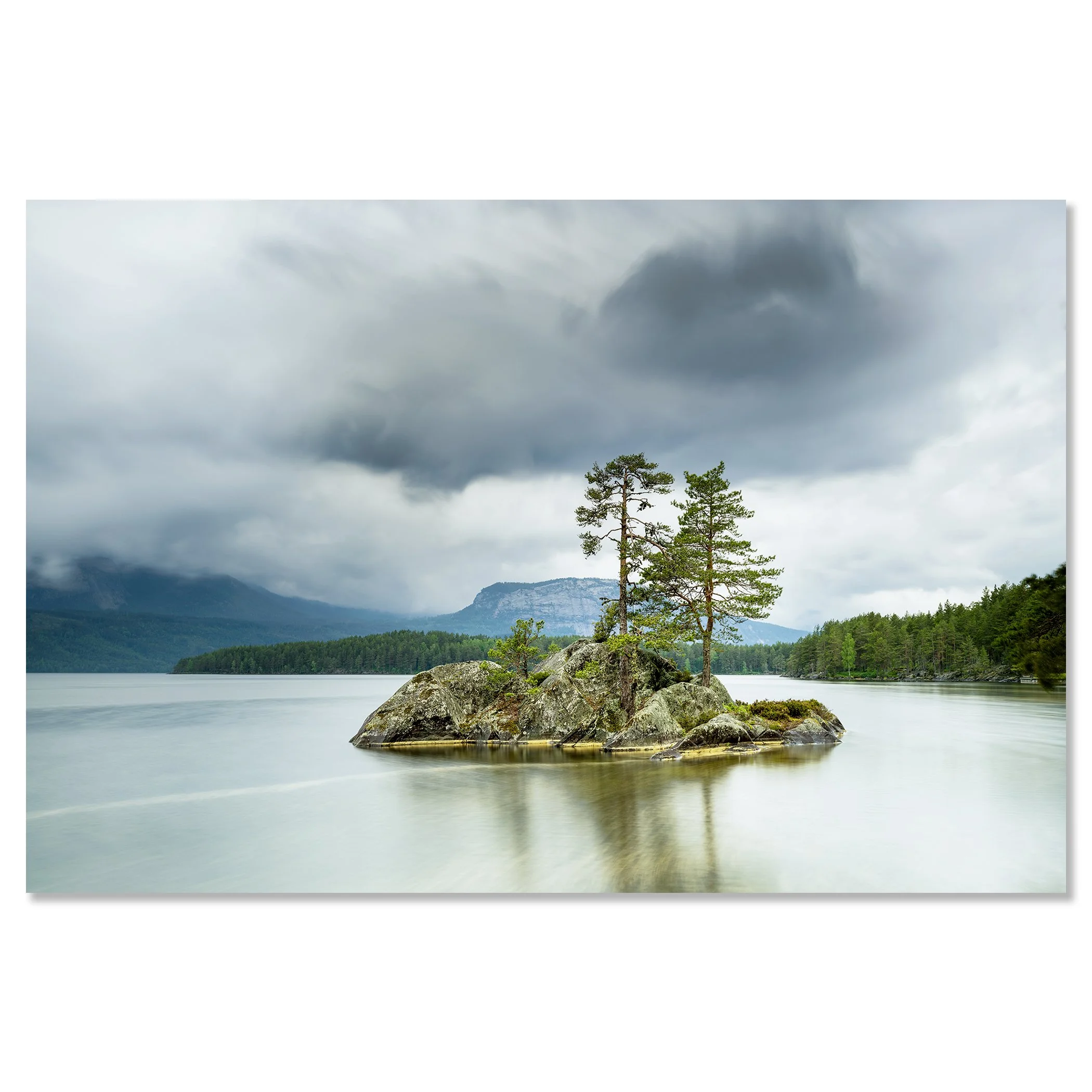 Small Rocky Island with Trees, Norway, colour fine art photograph mounted frameless on aluminium Dibond.