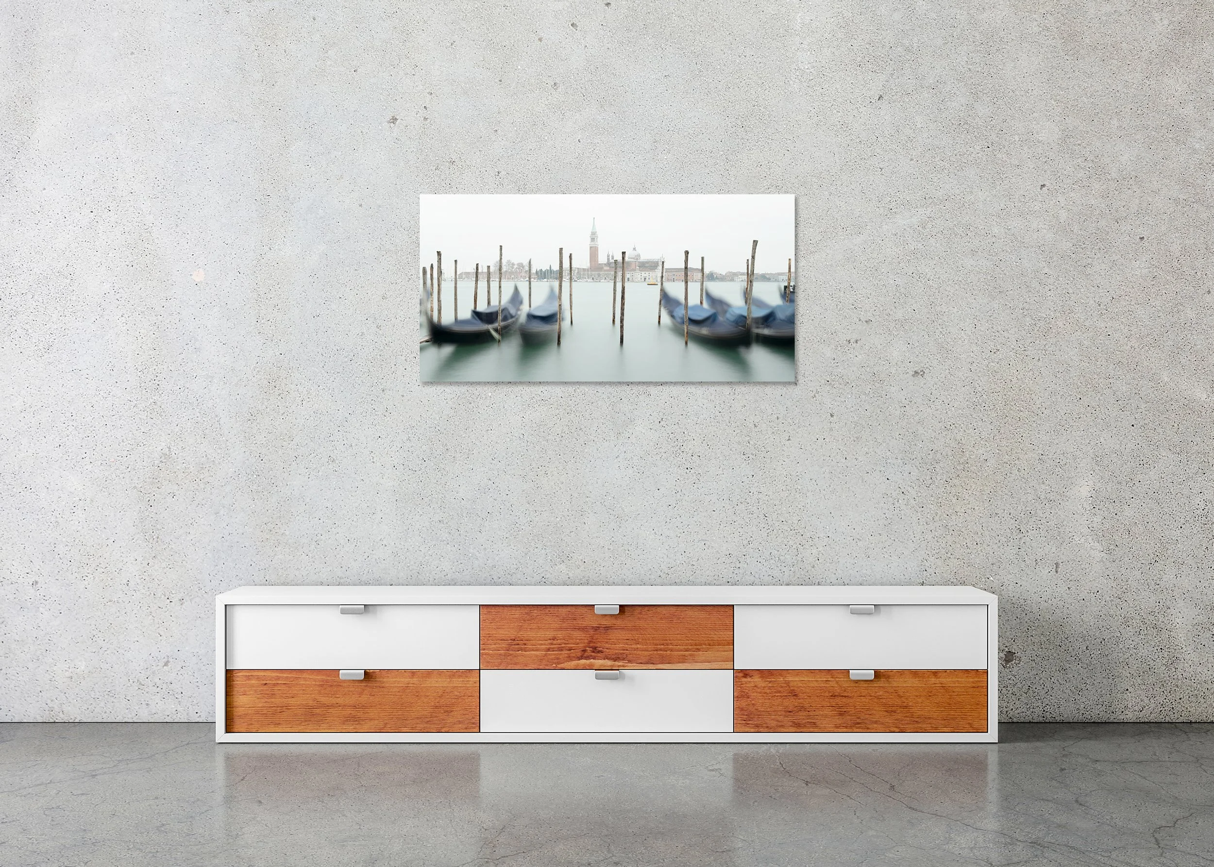 Free Space Panorama Study 2 displayed in a modern interior as a frameless colour artwork mounted on aluminium Dibond by Gerald Berghammer.