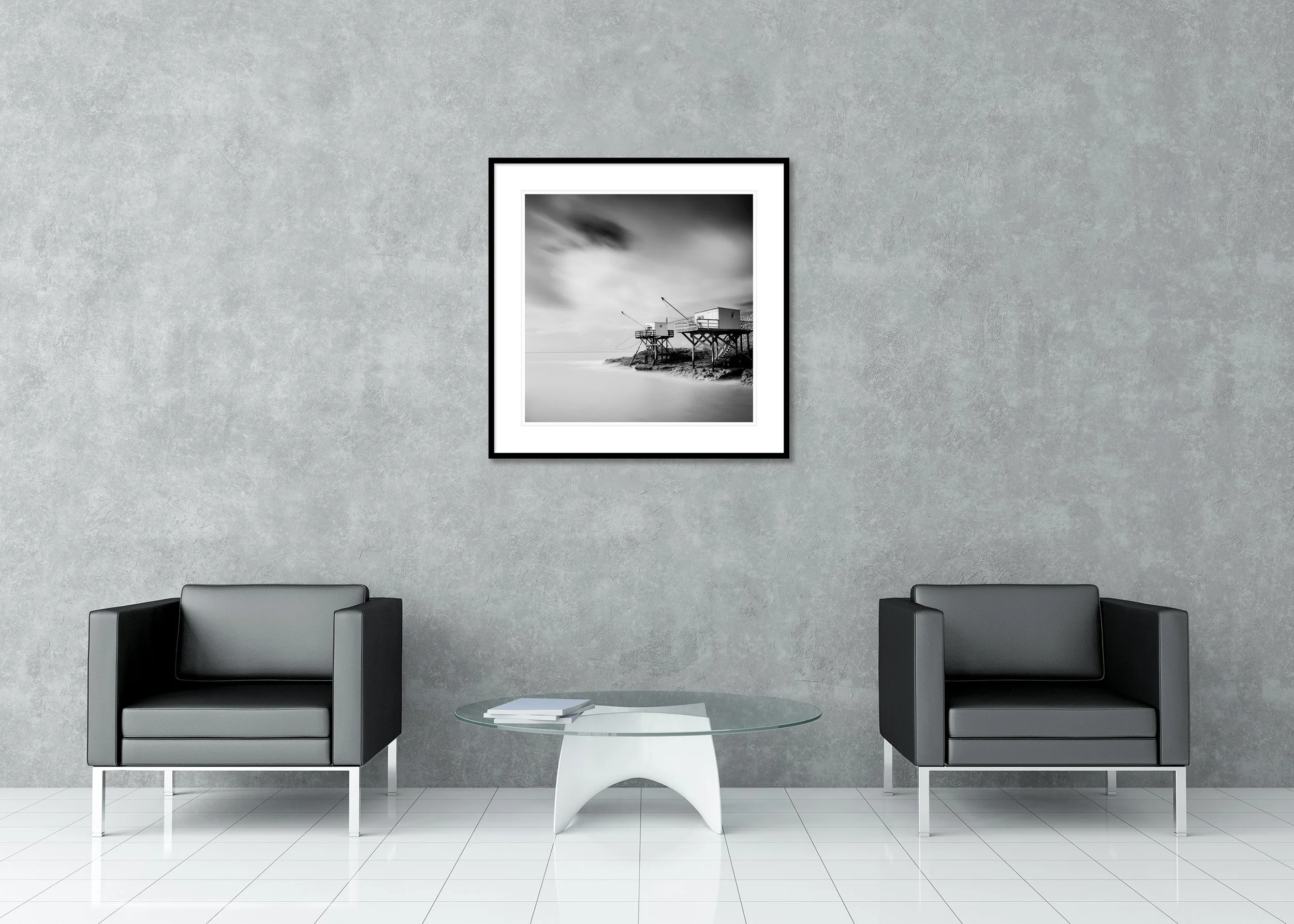 Carrelet Study 1 by Gerald Berghammer displayed in a contemporary interior in a black aluminium frame with white mount.