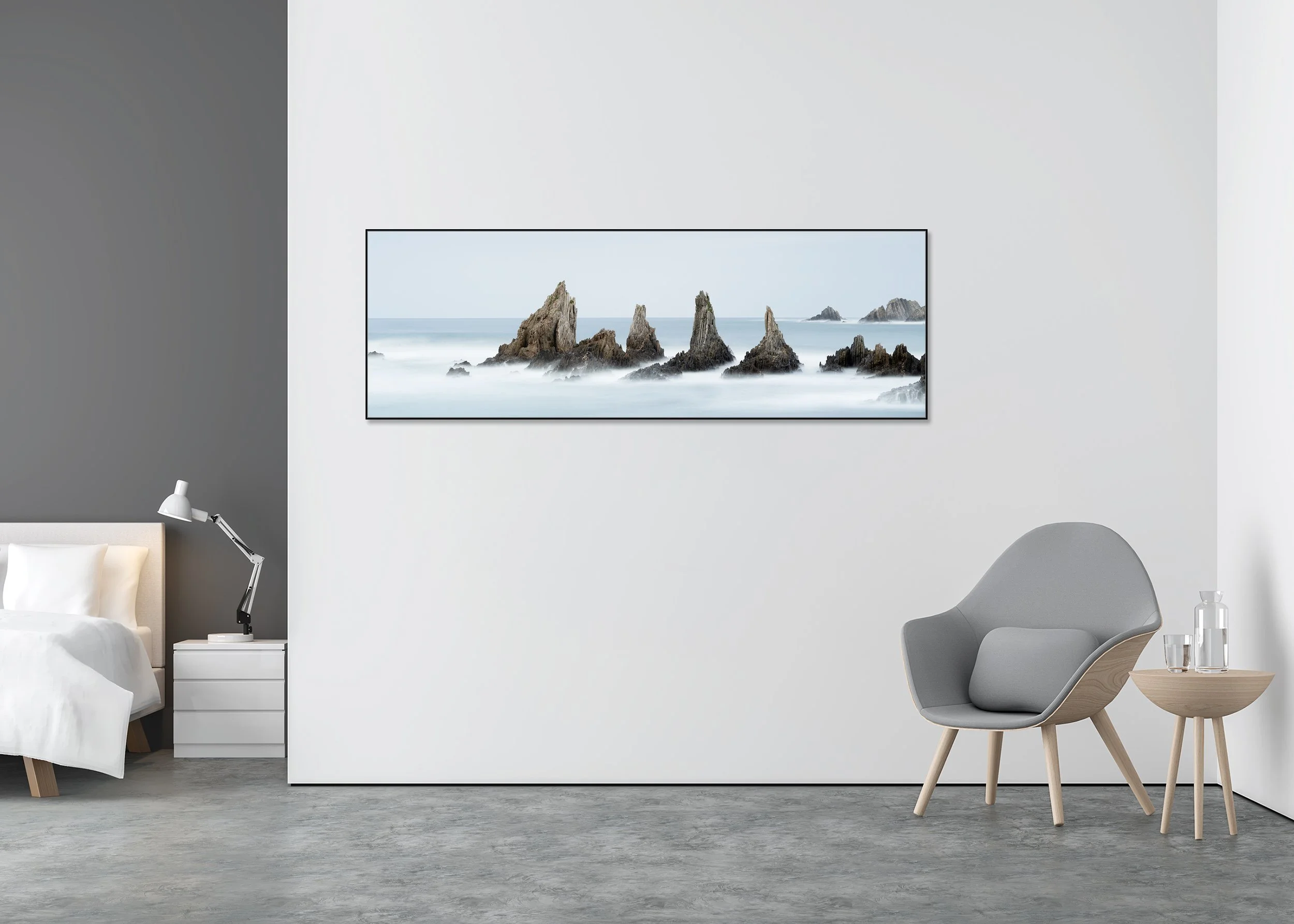 Gerald Berghammer - Sea Stack, Bay of Biscay, long exposure panorama, Spain, ChromaLuxe print, aluminium art box