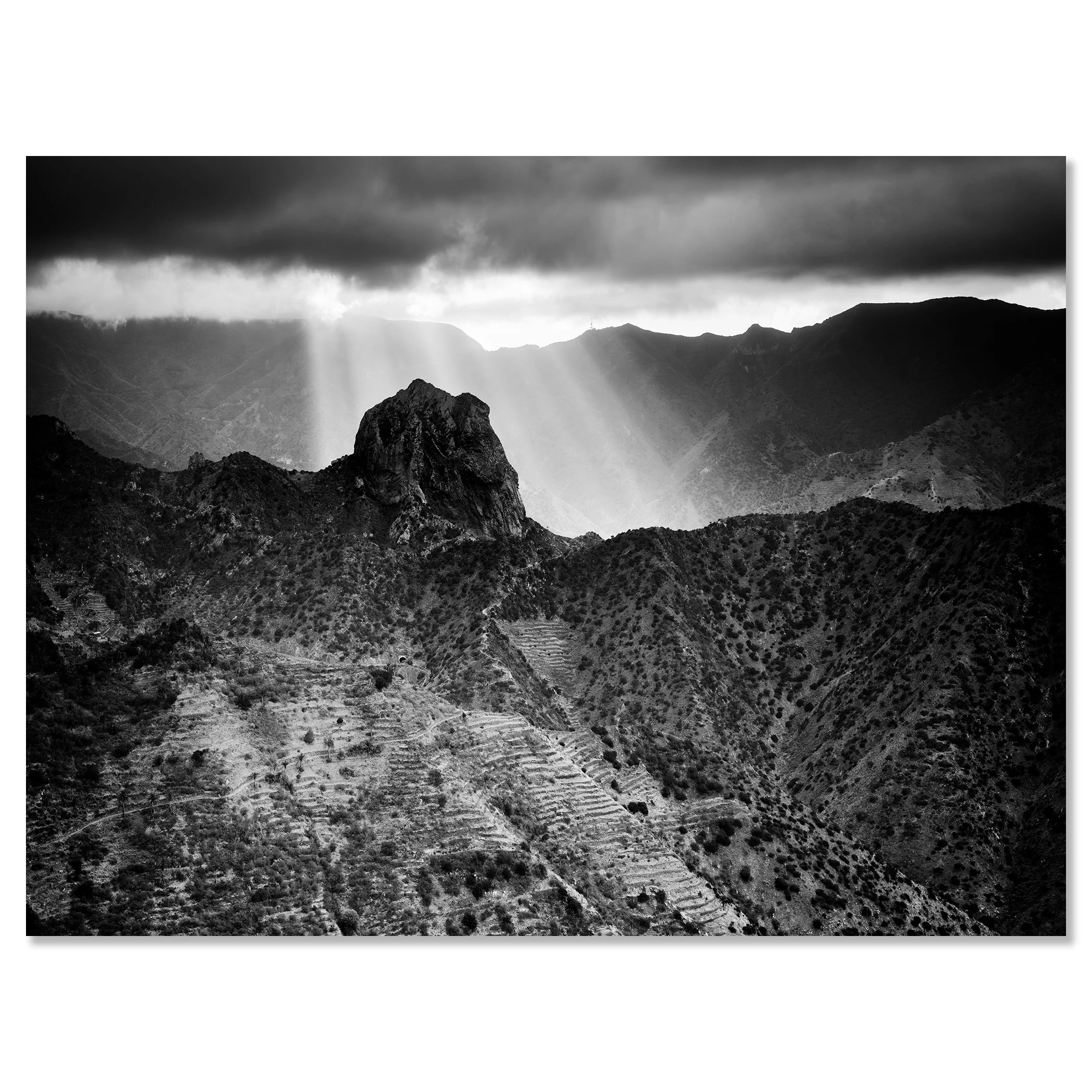 Here Comes the Sun Study 1 displayed as a frameless black-and-white photograph mounted on aluminium Dibond. Photo by Gerald Berghammer.