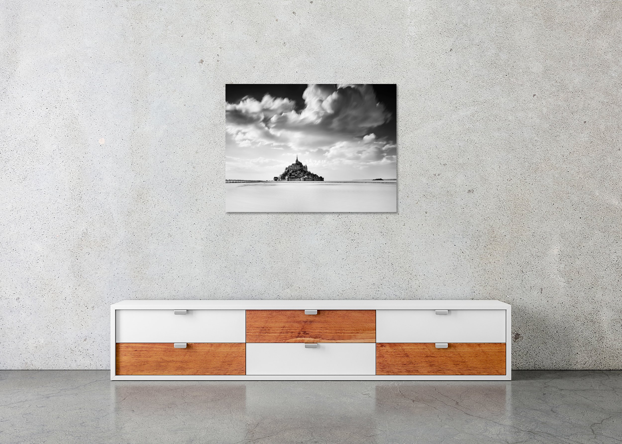 Mont-Saint-Michel Study 1 by Gerald Berghammer displayed in a contemporary interior as a frameless Dibond artwork.