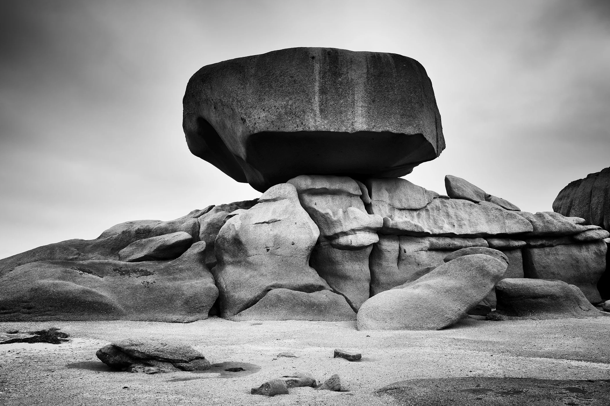 Abstract pink granite rock formations on the Brittany coast, France, minimalist landscape photography