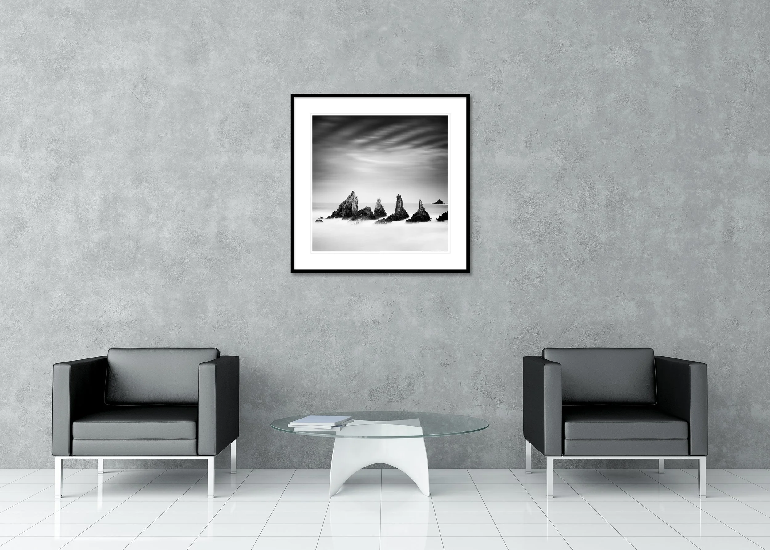 Rocky Peaks Study 4 – Spain, black-and-white archival pigment print in a classic frame with a mount and anti-reflective glass