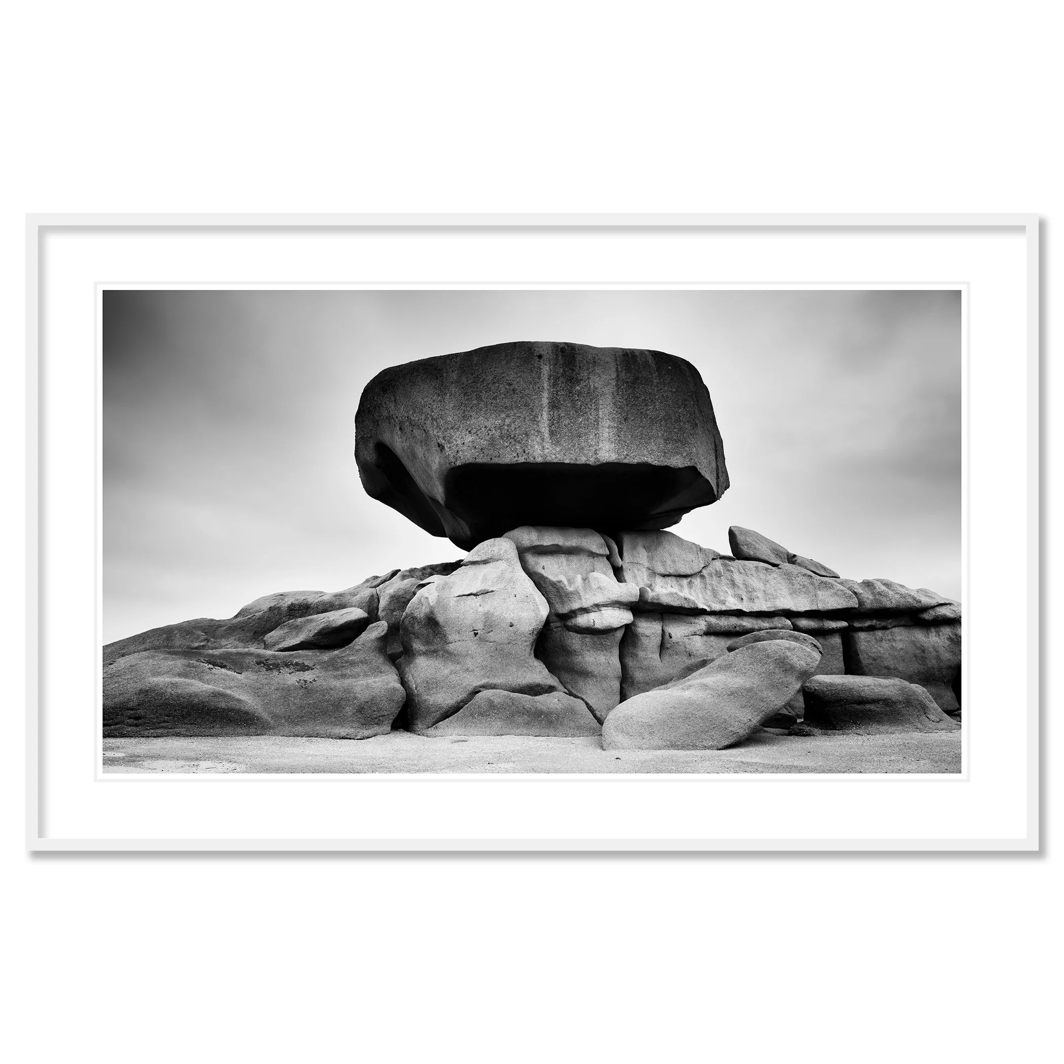 Pink Granite Coast Panorama Study 2 by Gerald Berghammer, black-and-white fine art print in a white aluminium frame with white mount.