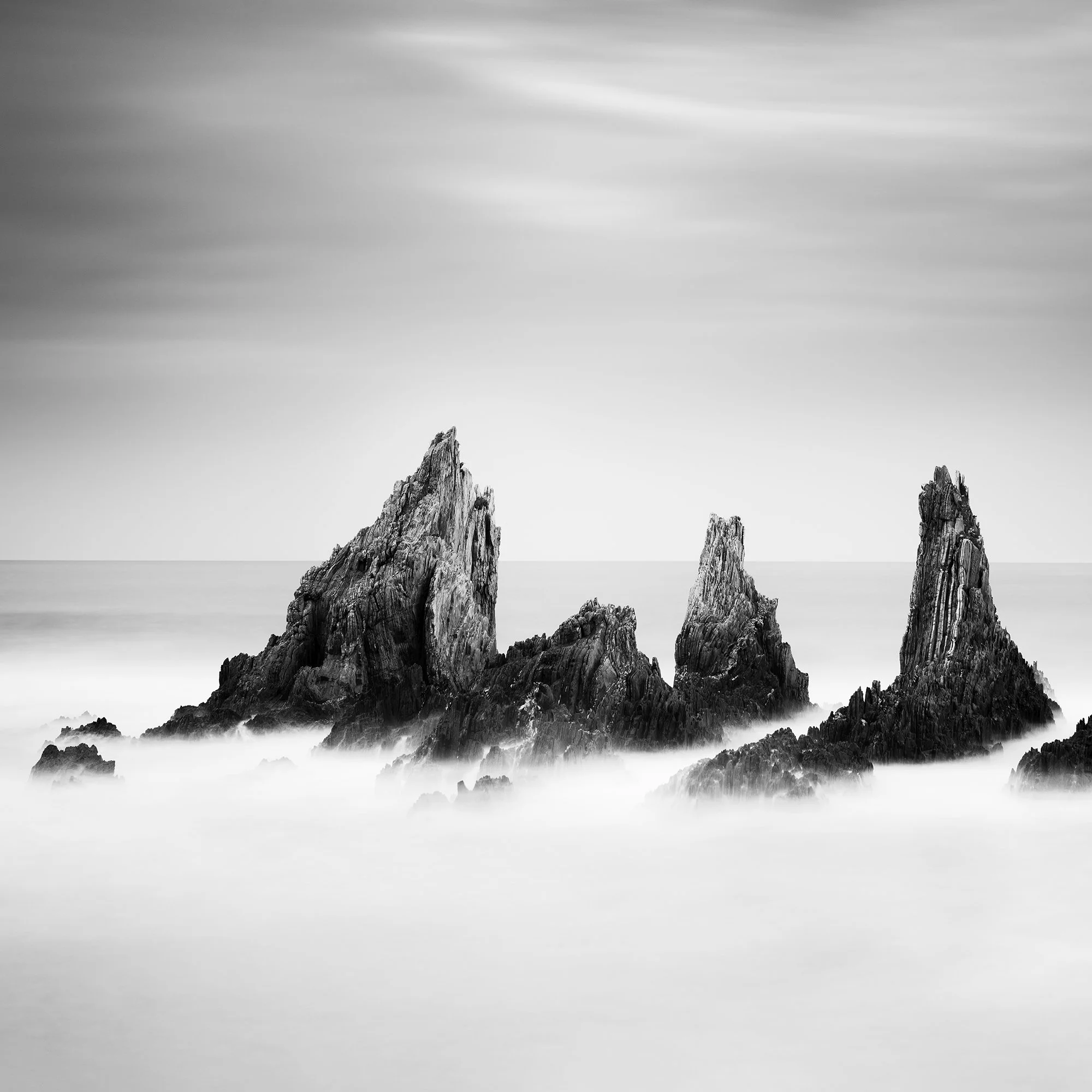 Detail of Rocky Peaks Study 4 – Spain showing left-hand rock formations in a mist-like sea