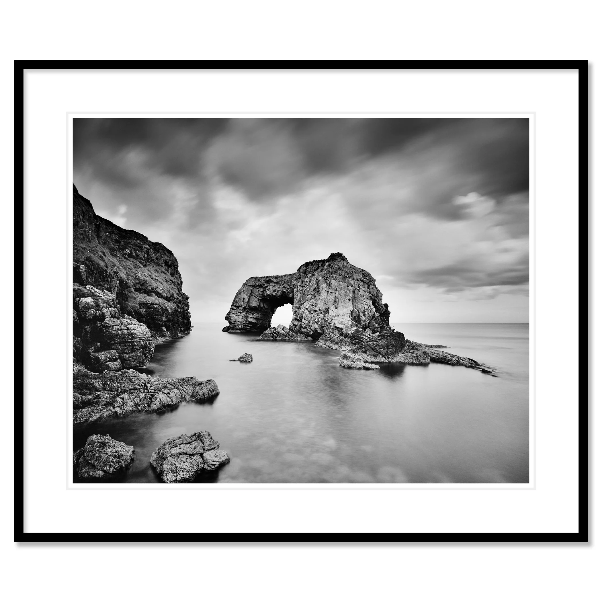 Great Pollet Sea Arch Study 3 in a black aluminium frame with a white mount by Gerald Berghammer.