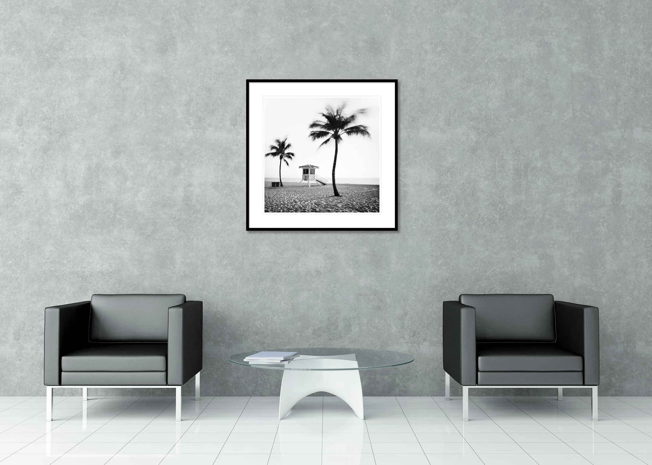 Fort Lauderdale Beach, Study 4 by Gerald Berghammer in a black aluminium frame with a white mount displayed in a modern lounge.