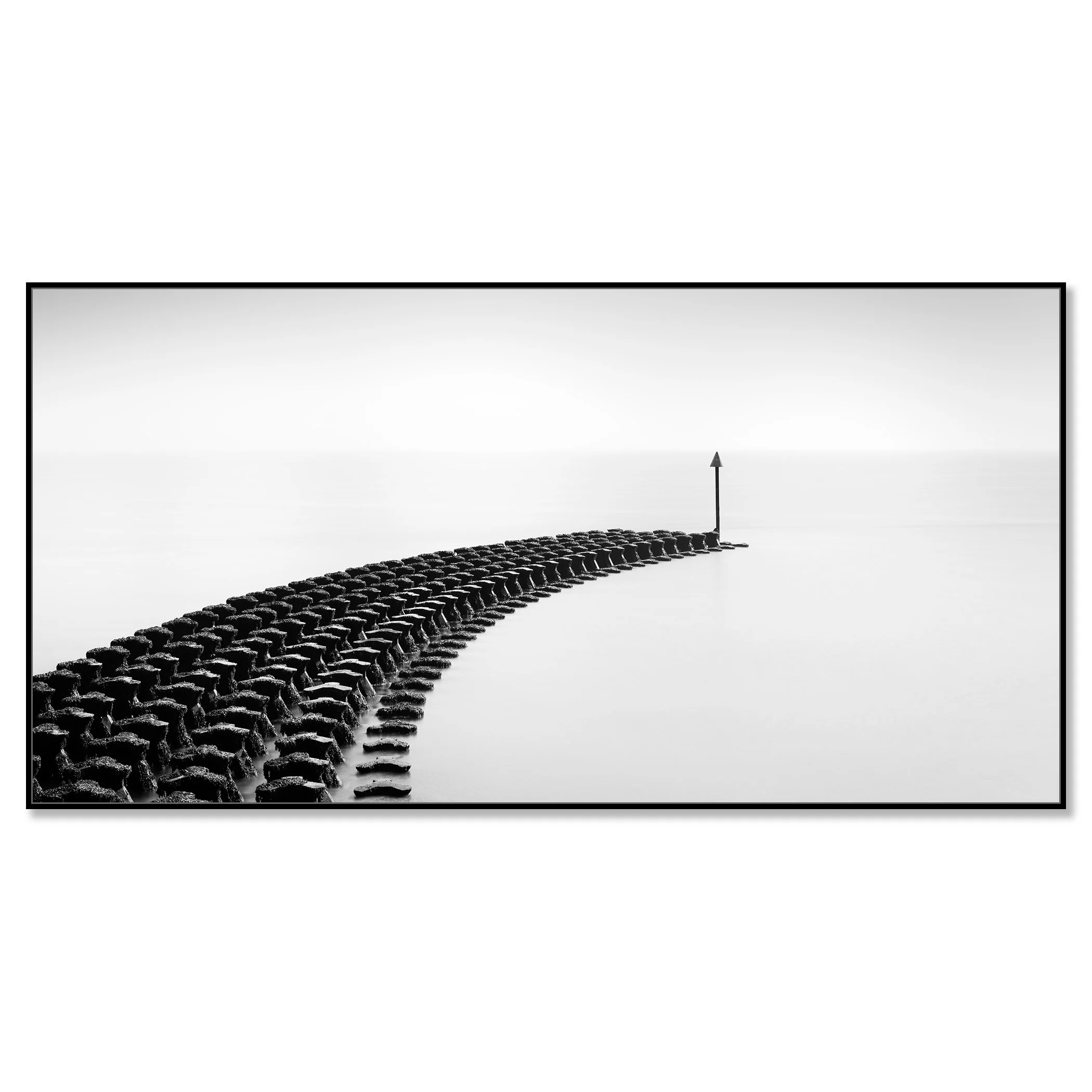 Cobbold’s Point Panorama Study 1 by Gerald Berghammer, black-and-white coastal photograph in a black aluminium ArtBox frame.
