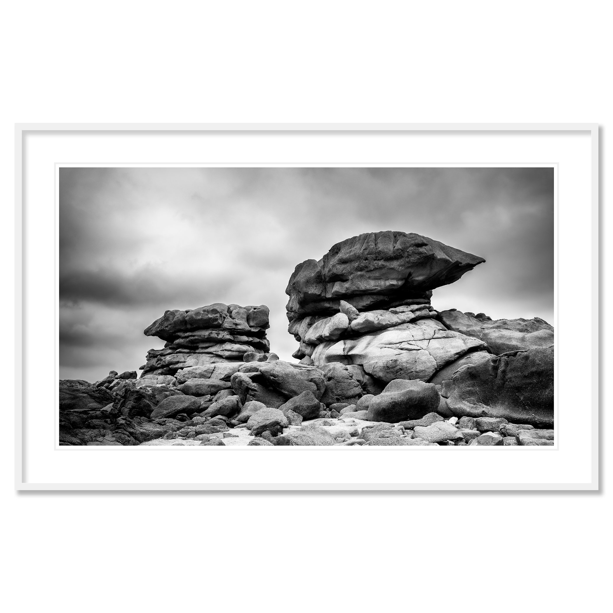 Pink Granite Coast Panorama Study 1, archival pigment print in a white aluminium frame with white mount by Gerald Berghammer.