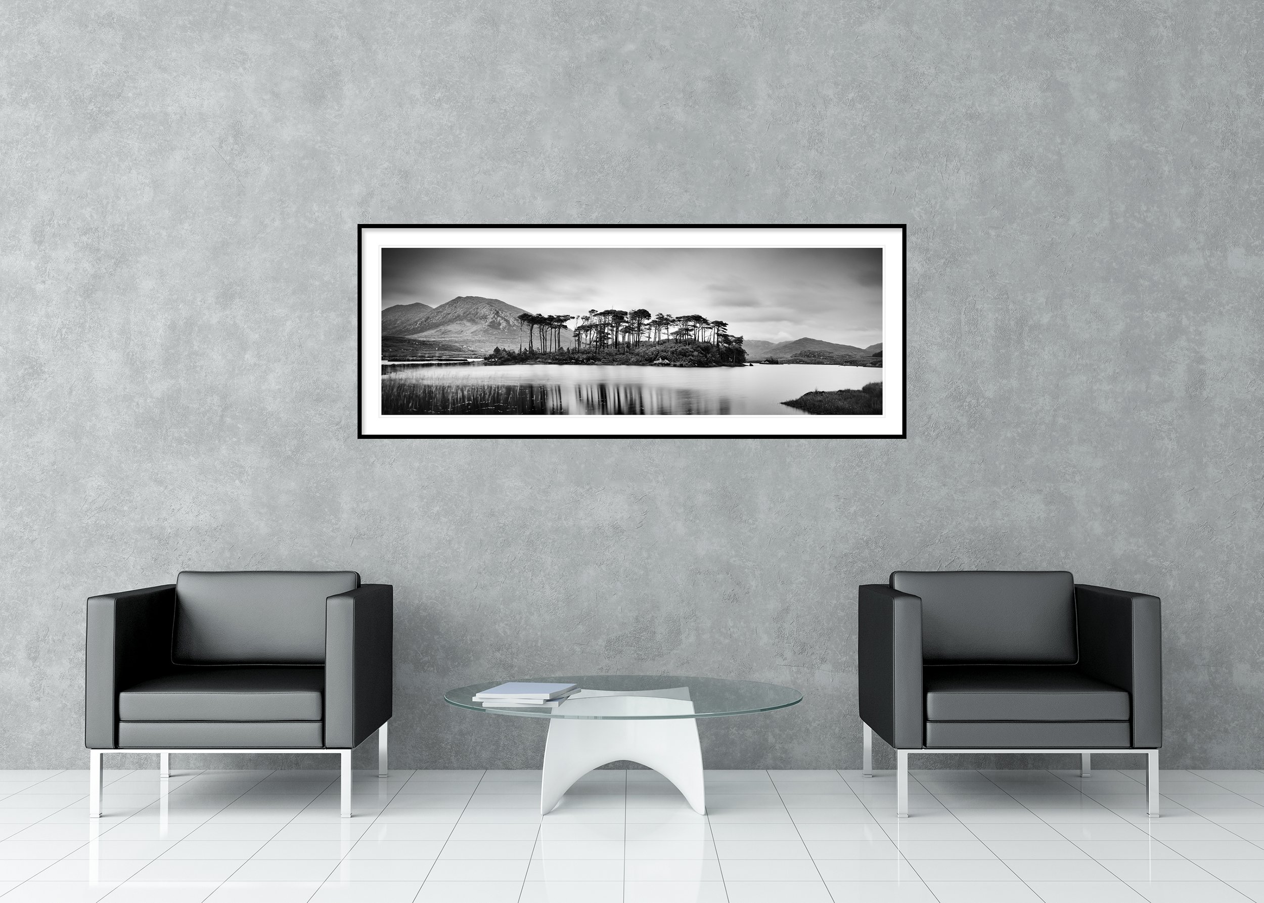Gerald Berghammer - Tree Island Panorama, landscape, mountain lake, Ireland Archival pigment print, aluminium frame, passe-partout, anti reflex glass