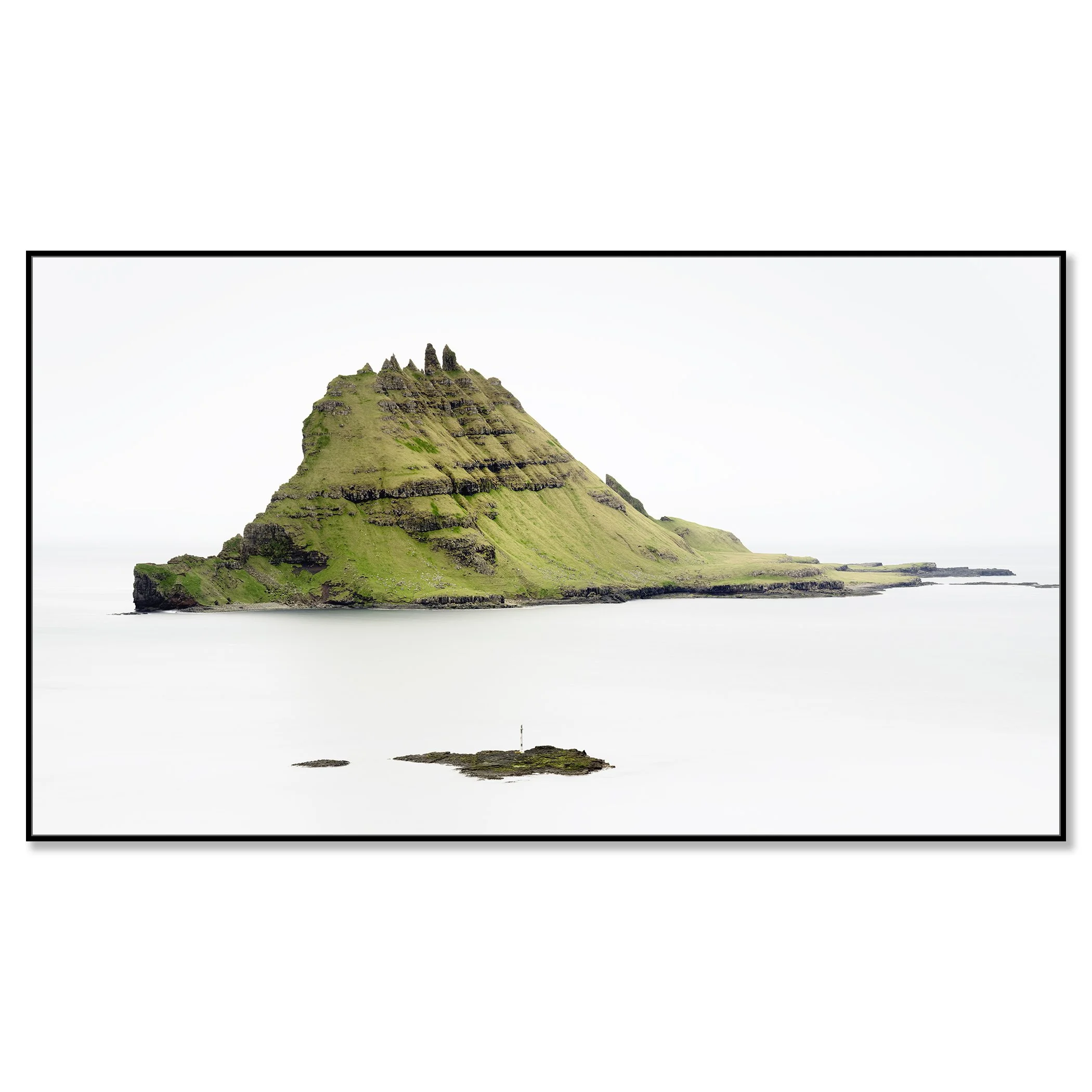 Green Rock Island – Faroe Islands, colour photograph in a black aluminium ArtBox frame