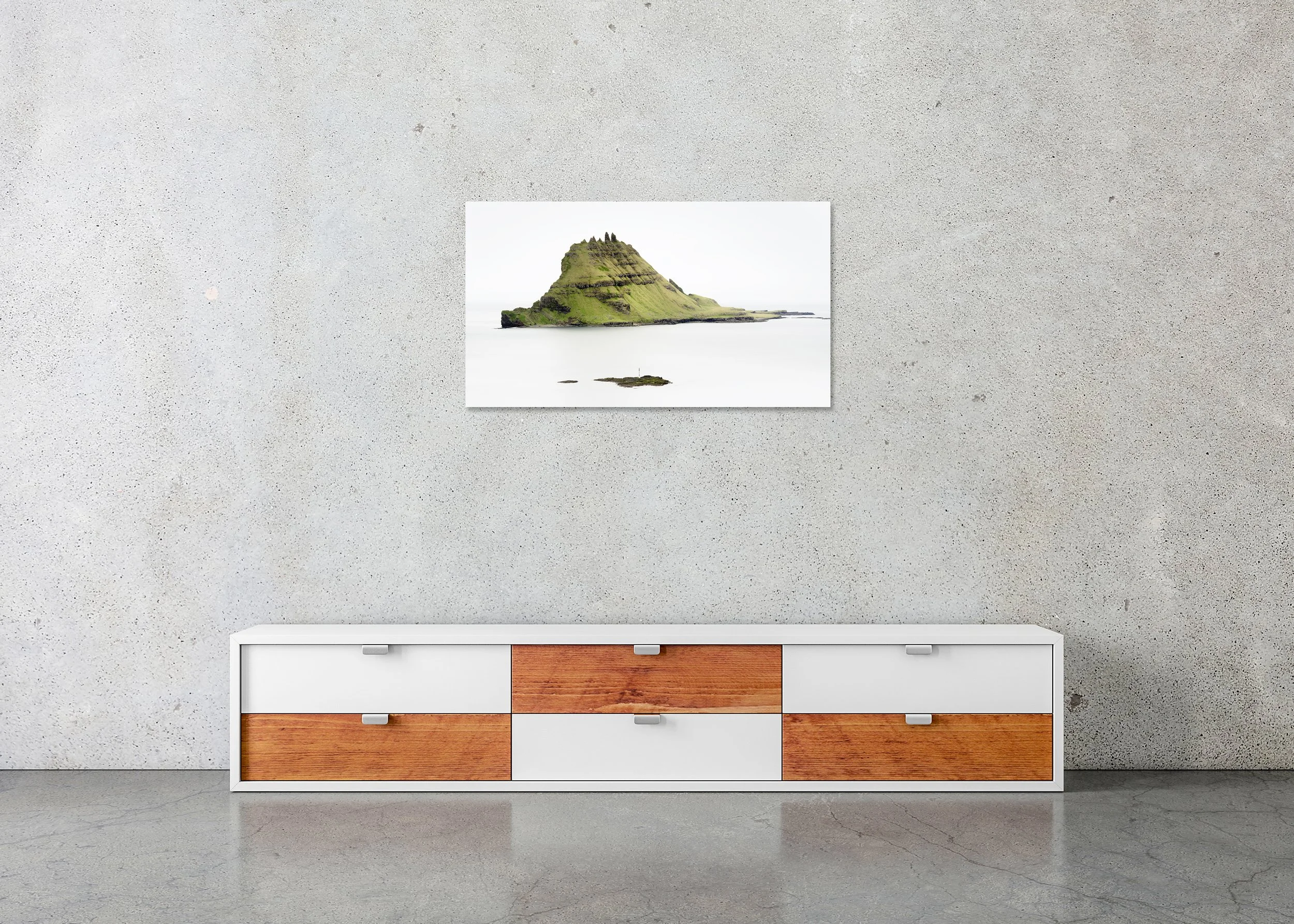 Green Rock Island – Faroe Islands, colour photo print mounted to Dibond, frameless