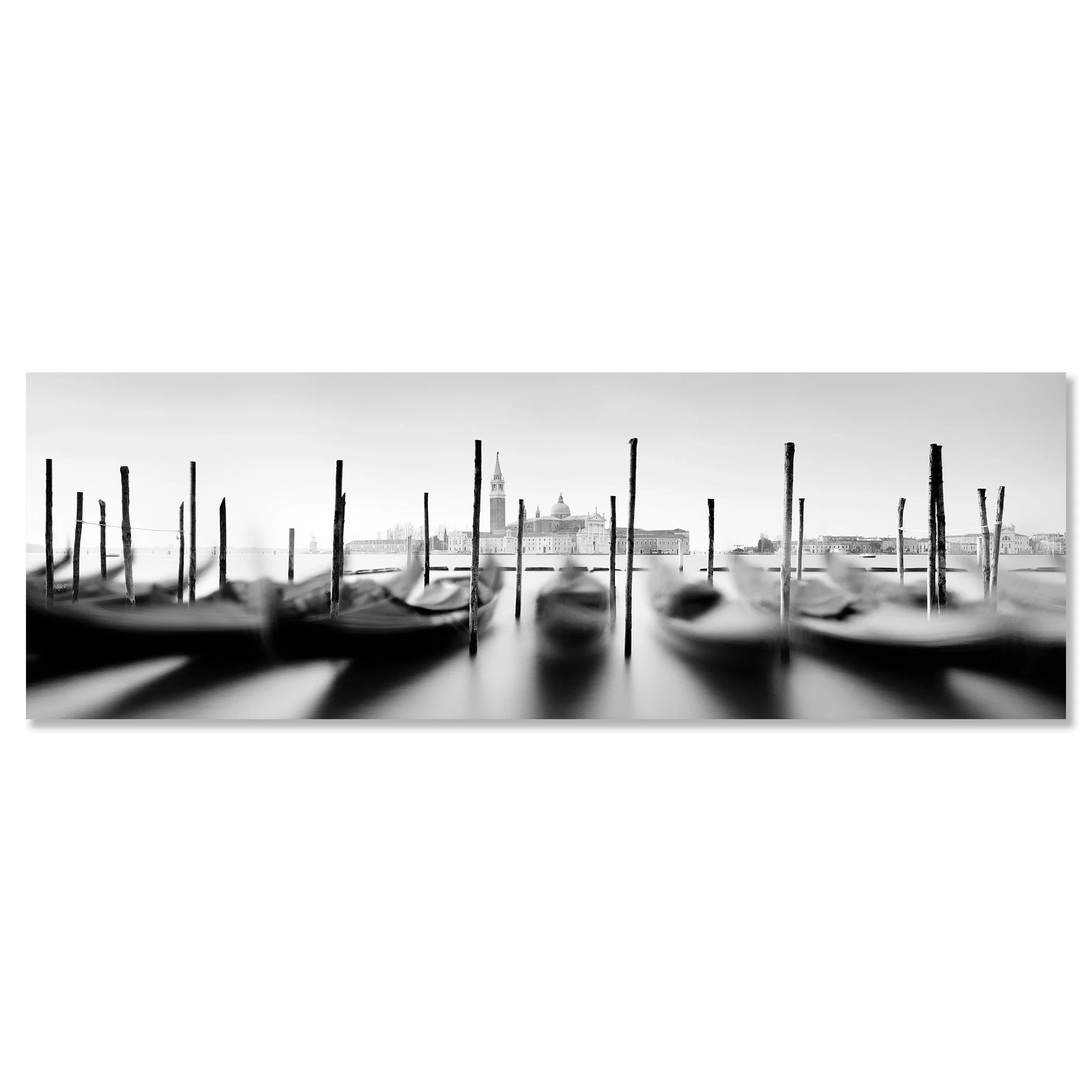 Basilica and Gondola Study 1 by Gerald Berghammer shown as a frameless black-and-white Dibond print.