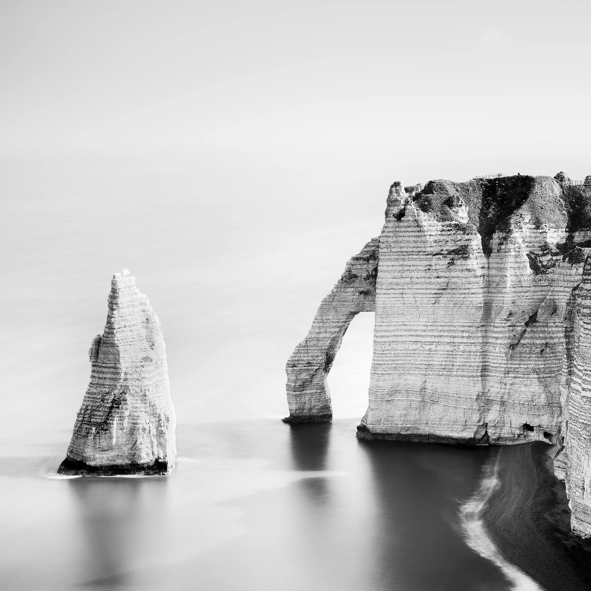 Close-up of The Cliffs of Étretat, Study 3, showing the chalk cliff textures, natural sea arch and Aiguille. Photo by Gerald Berghammer.