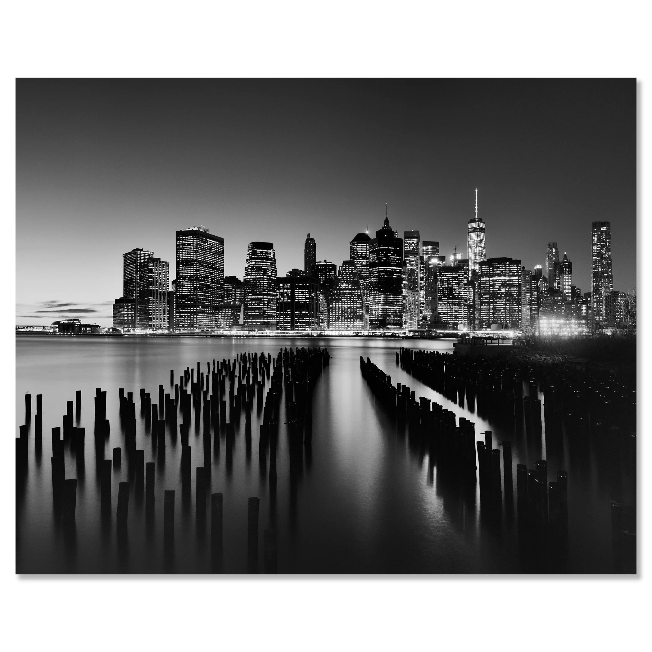 Manhattan Skyline Study 1 mounted on frameless Dibond, New York City black-and-white cityscape.