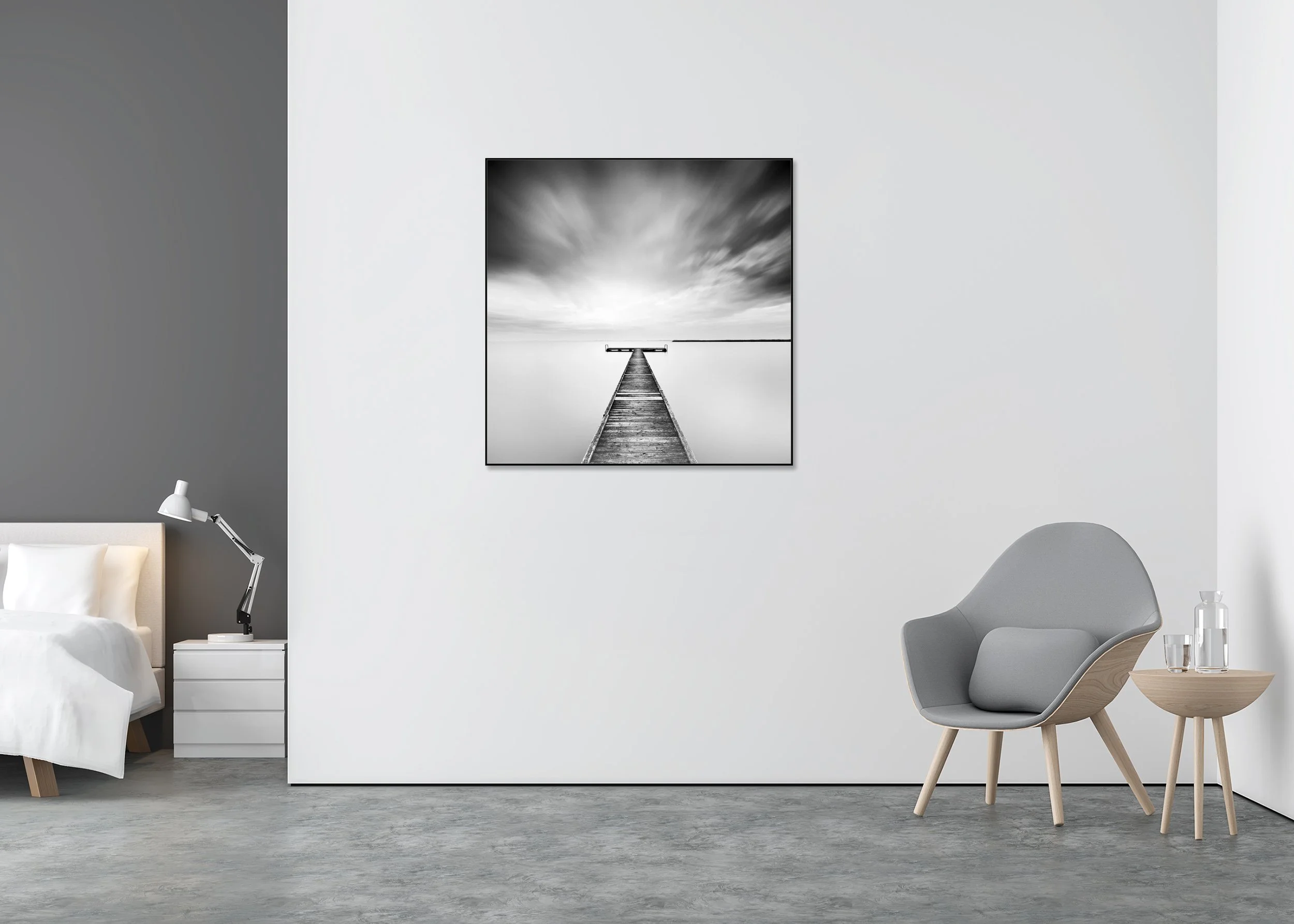 Winter Storm displayed on a wall, mounted on aluminium Dibond in a black ArtBox frame by Gerald Berghammer.