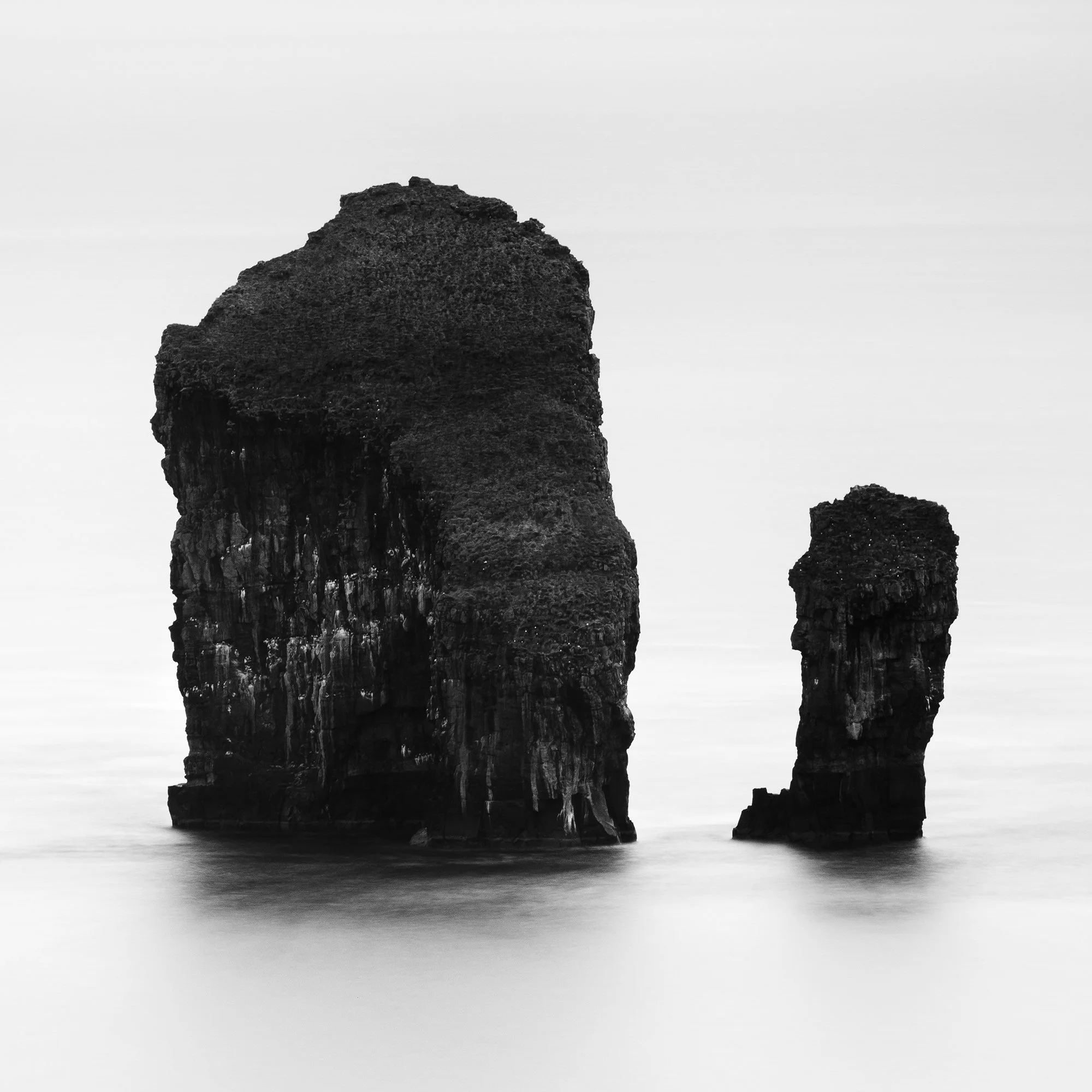 Zoomed detail of North Atlantic Basalt Study 1 showing tonal gradation and rugged sea-stack texture in the Faroe Islands.