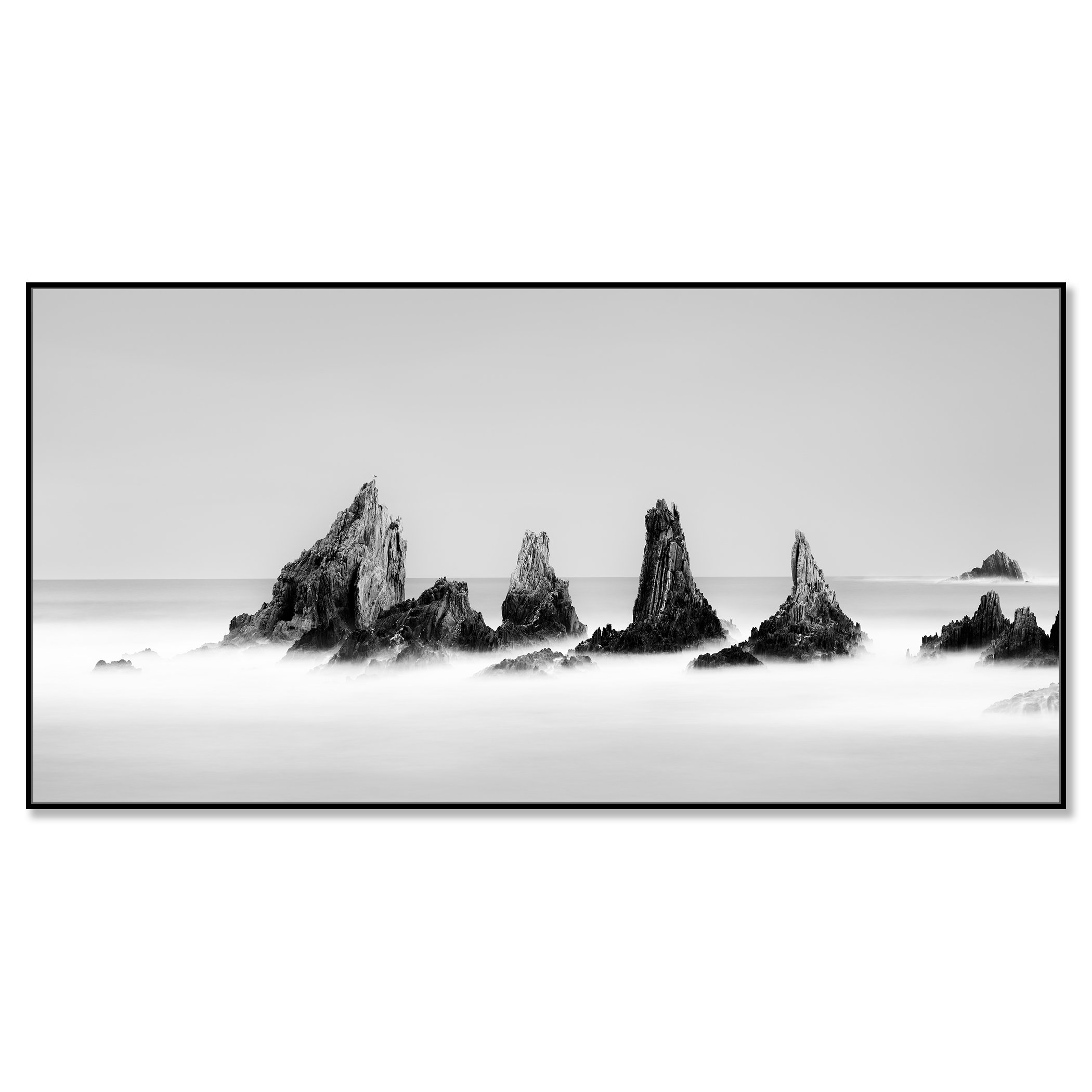 Rocky Peaks Panorama, Study 2 mounted on aluminium Dibond in a black ArtBox frame by Gerald Berghammer.