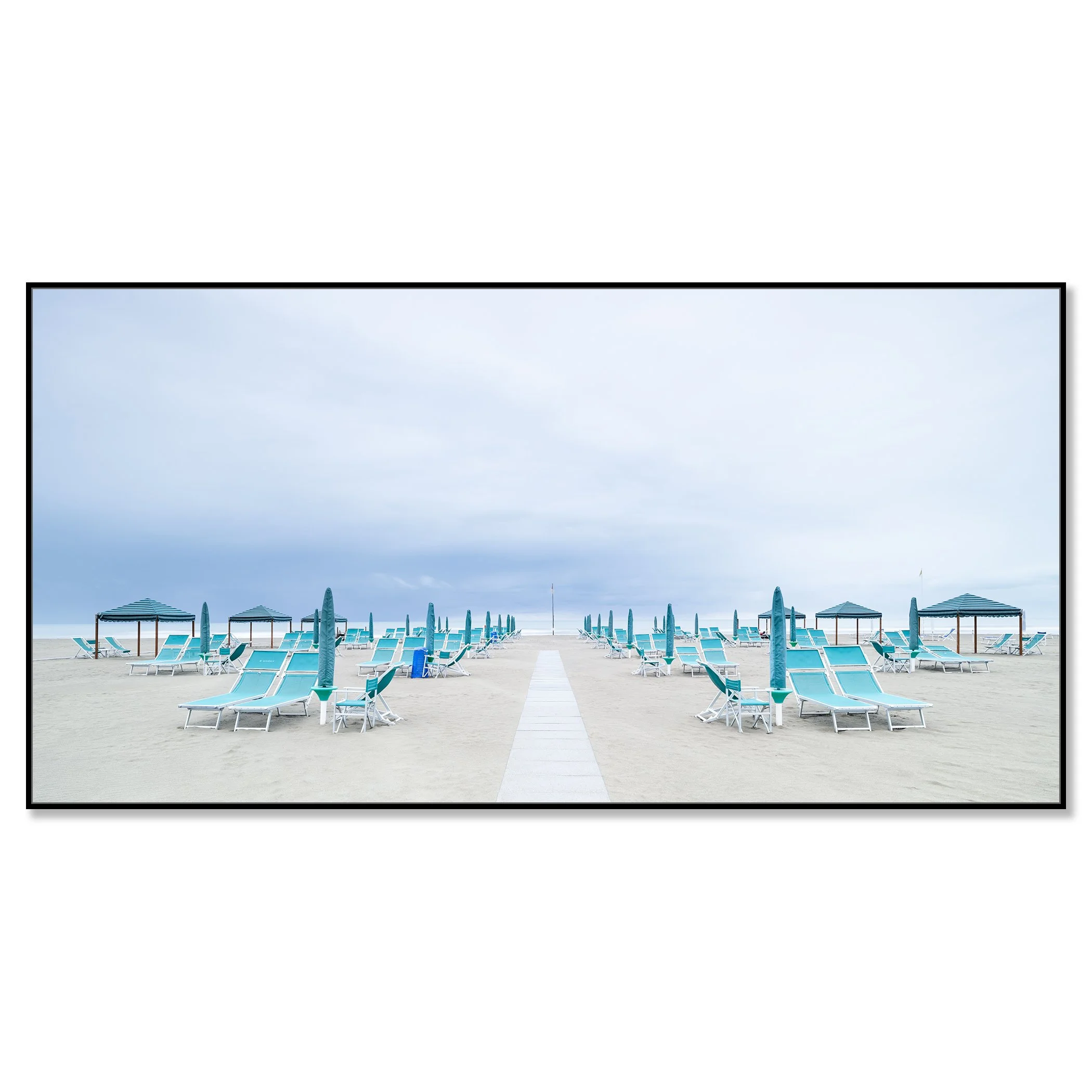 Sun Loungers on the Beach, Study 4 – colour photograph on Dibond in a black aluminium ArtBox frame.