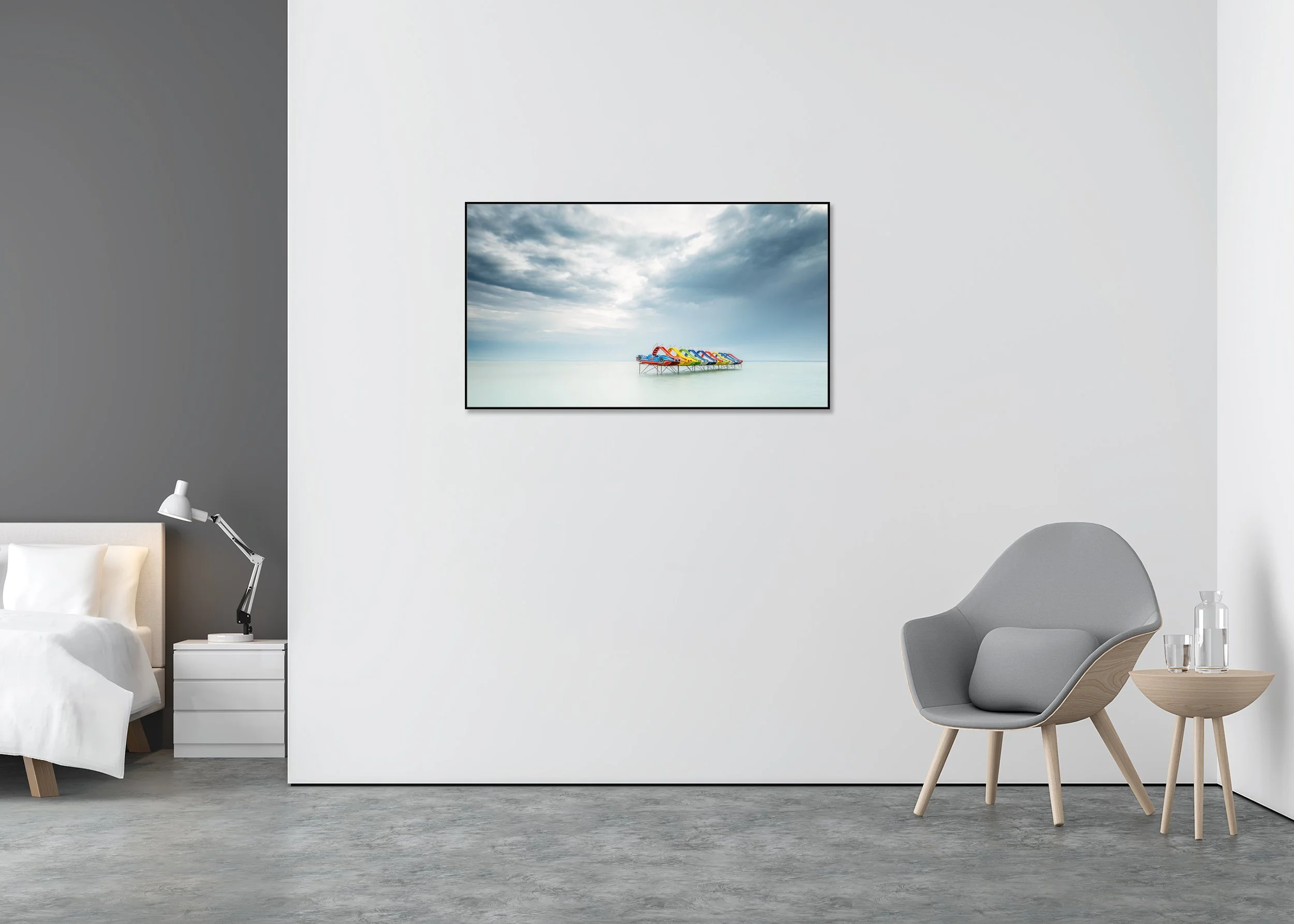 Gerald Berghammer - Row of colorful Pedal Boats Panorama, waterscape, Balaton, ChromaLuxe print, aluminium art box