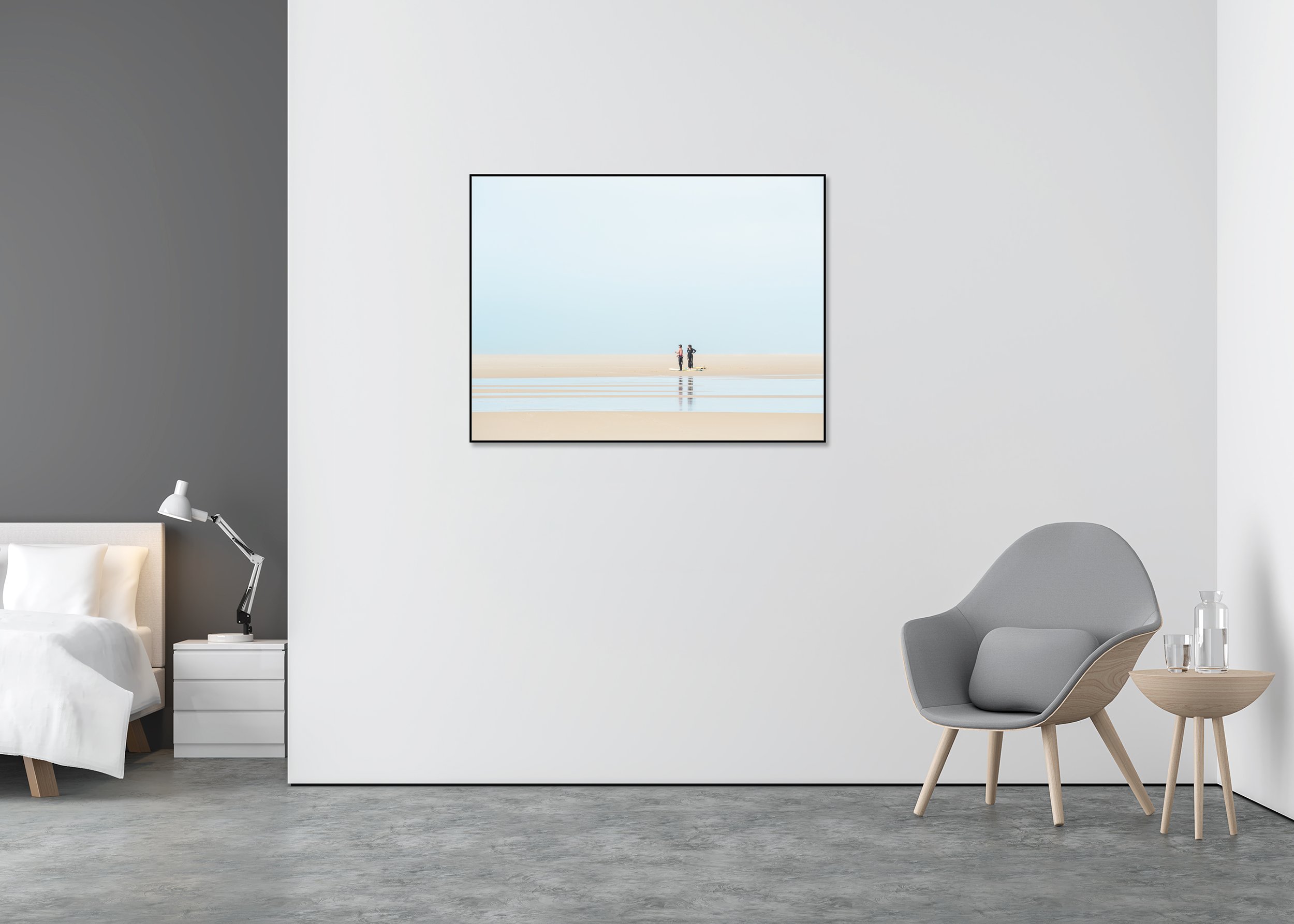 Wave Watcher, Study 1 – France, colour Dibond print in a black aluminium ArtBox displayed on a wall.