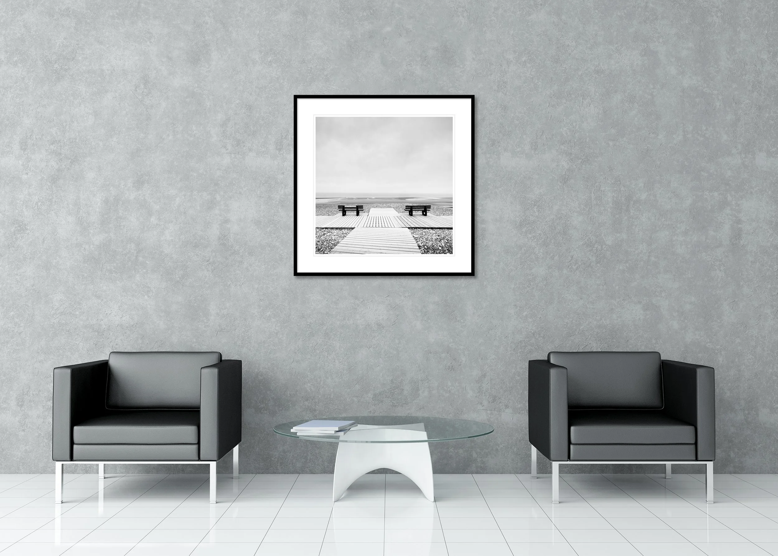 Place to Linger Study 1 by Gerald Berghammer, black-and-white fine art print in a classic frame displayed in a contemporary interior.