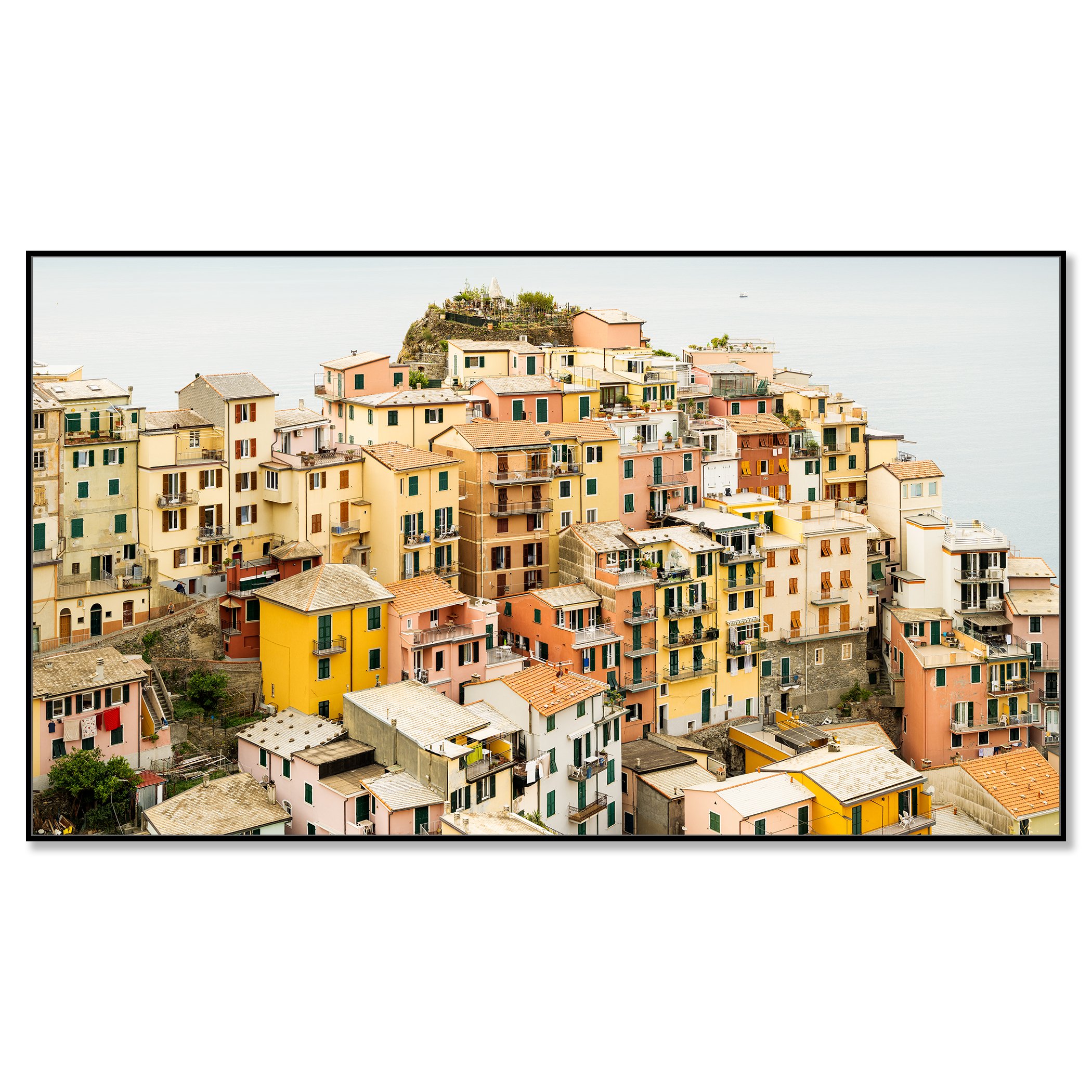 Colorful hillside houses in Cinque Terre, Italy overlooking the sea – framed ArtBox black