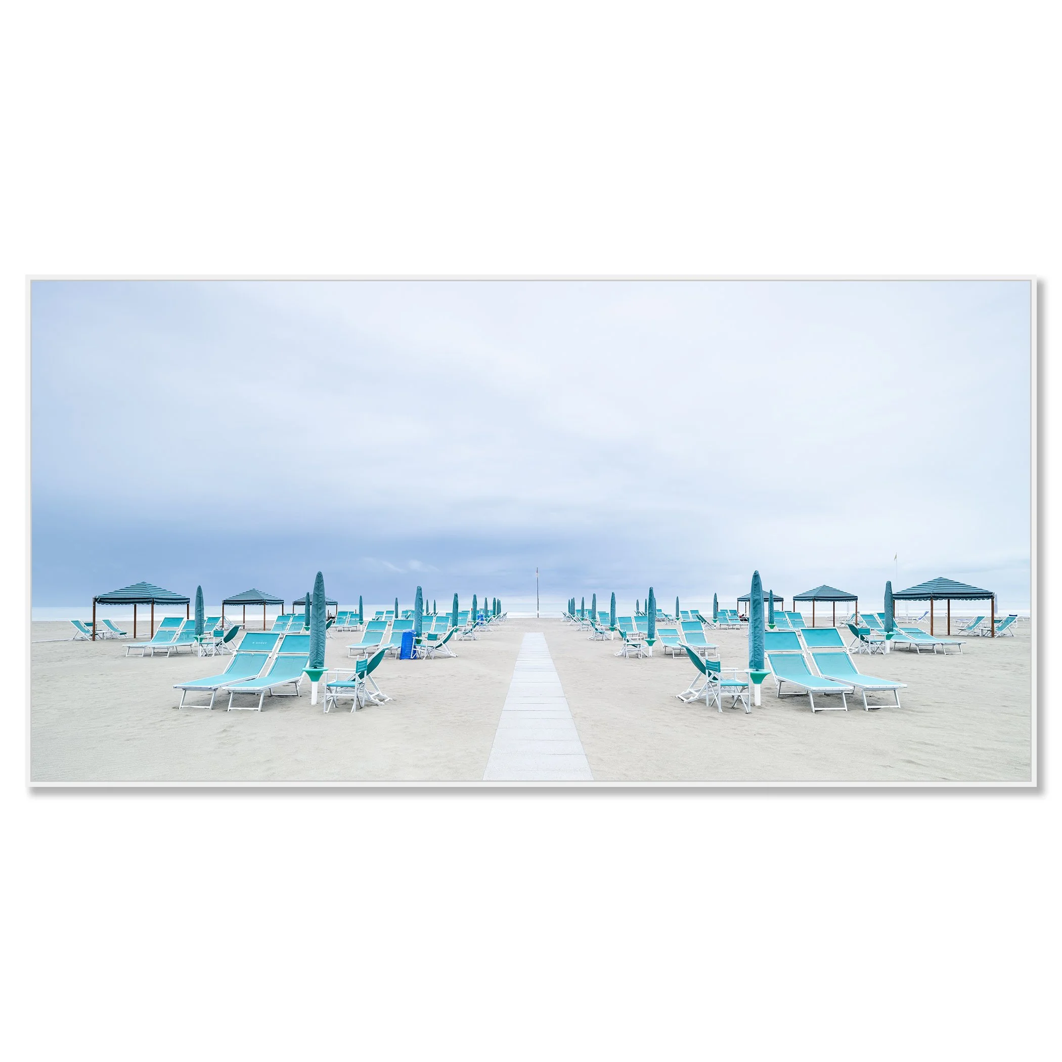 Sun Loungers on the Beach, Study 4 – colour photograph on Dibond in a white aluminium ArtBox frame.