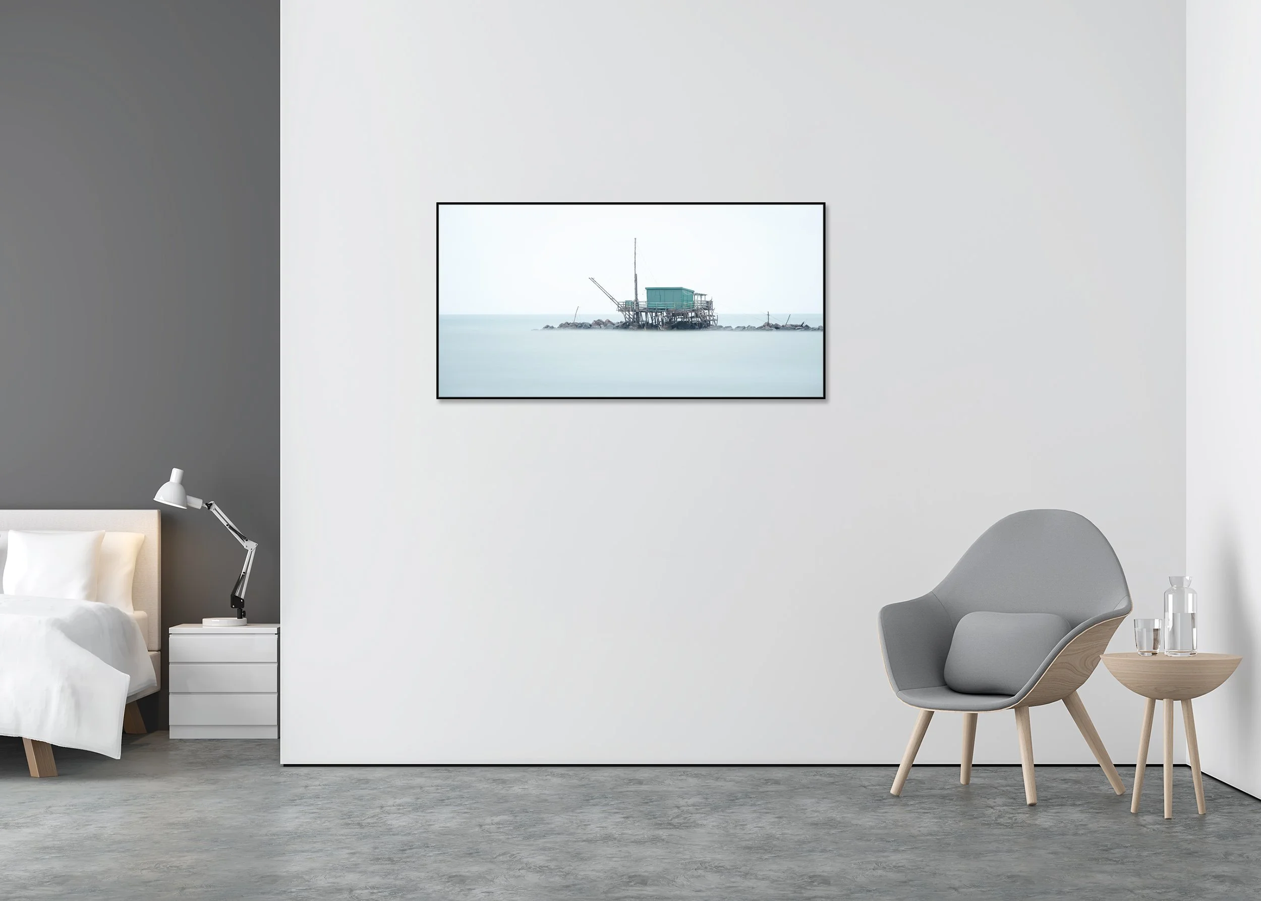 Gerald Berghammer - Retoni, long exposure seascape, stilt house, Marina di Pisa, ChromaLuxe print, aluminium art box