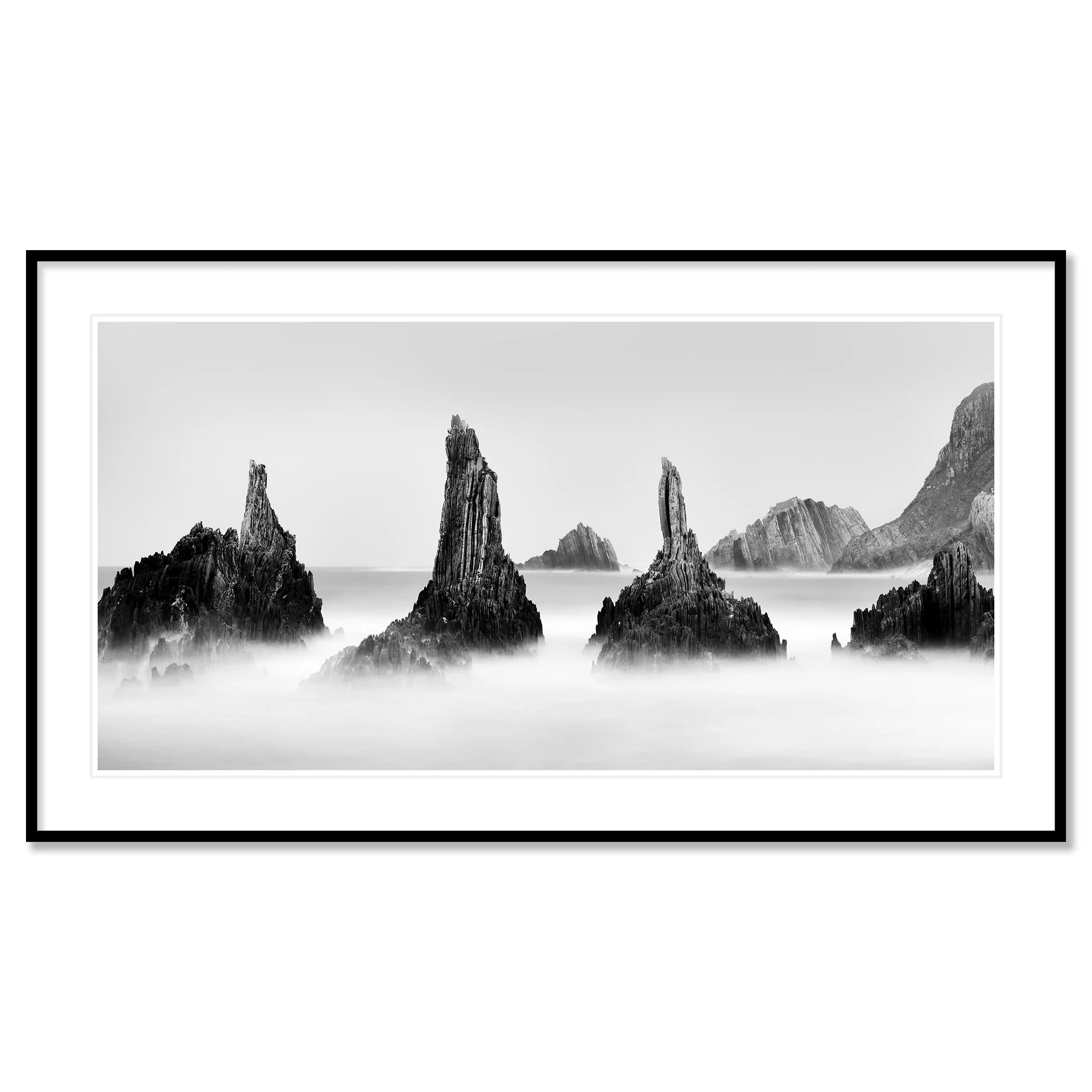 Rocky Peaks Panorama Study 5 by Gerald Berghammer presented in a black aluminium frame with white mount.