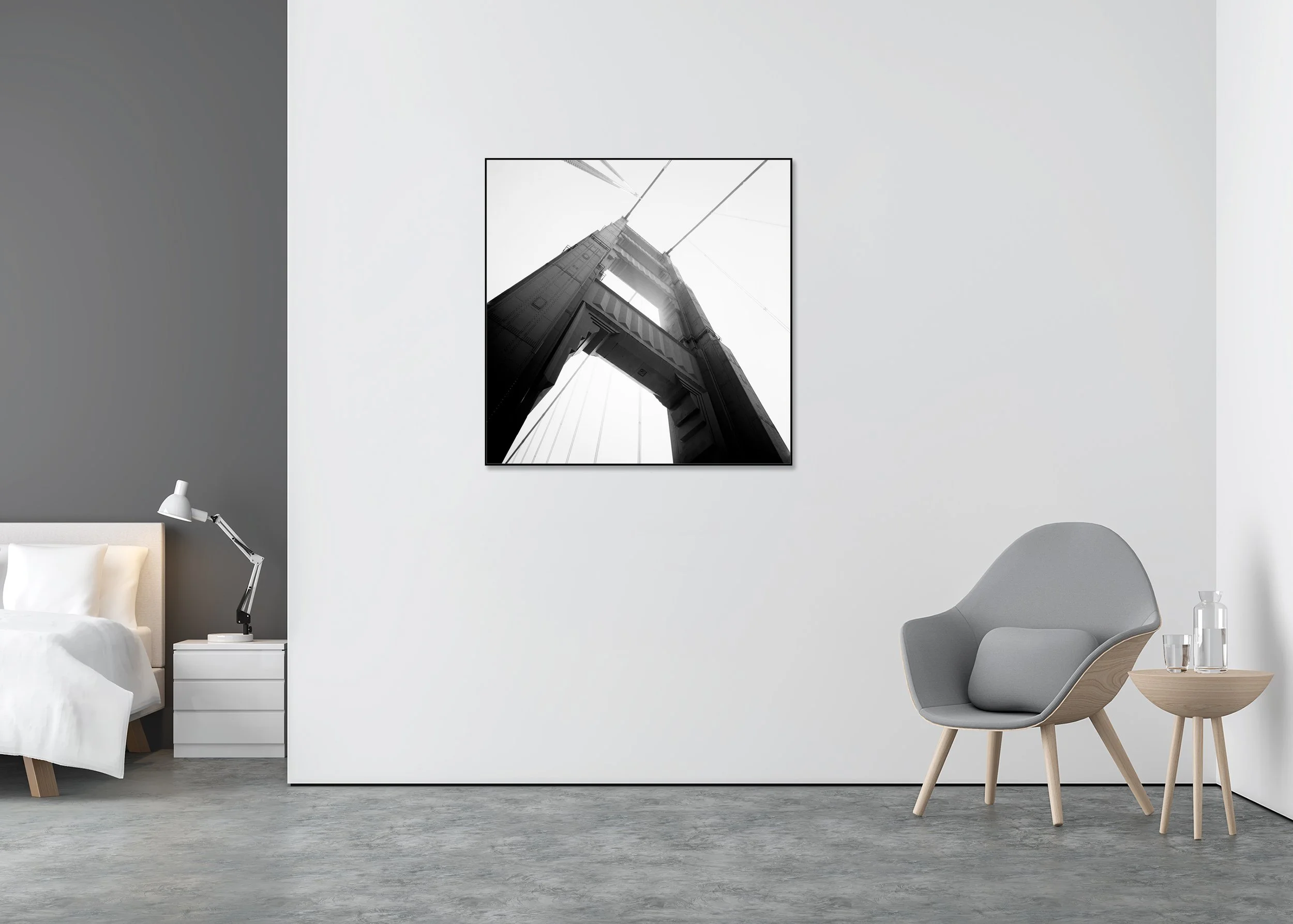 Golden Gate Study 2 by Gerald Berghammer displayed in a contemporary interior in a black aluminium ArtBox frame.