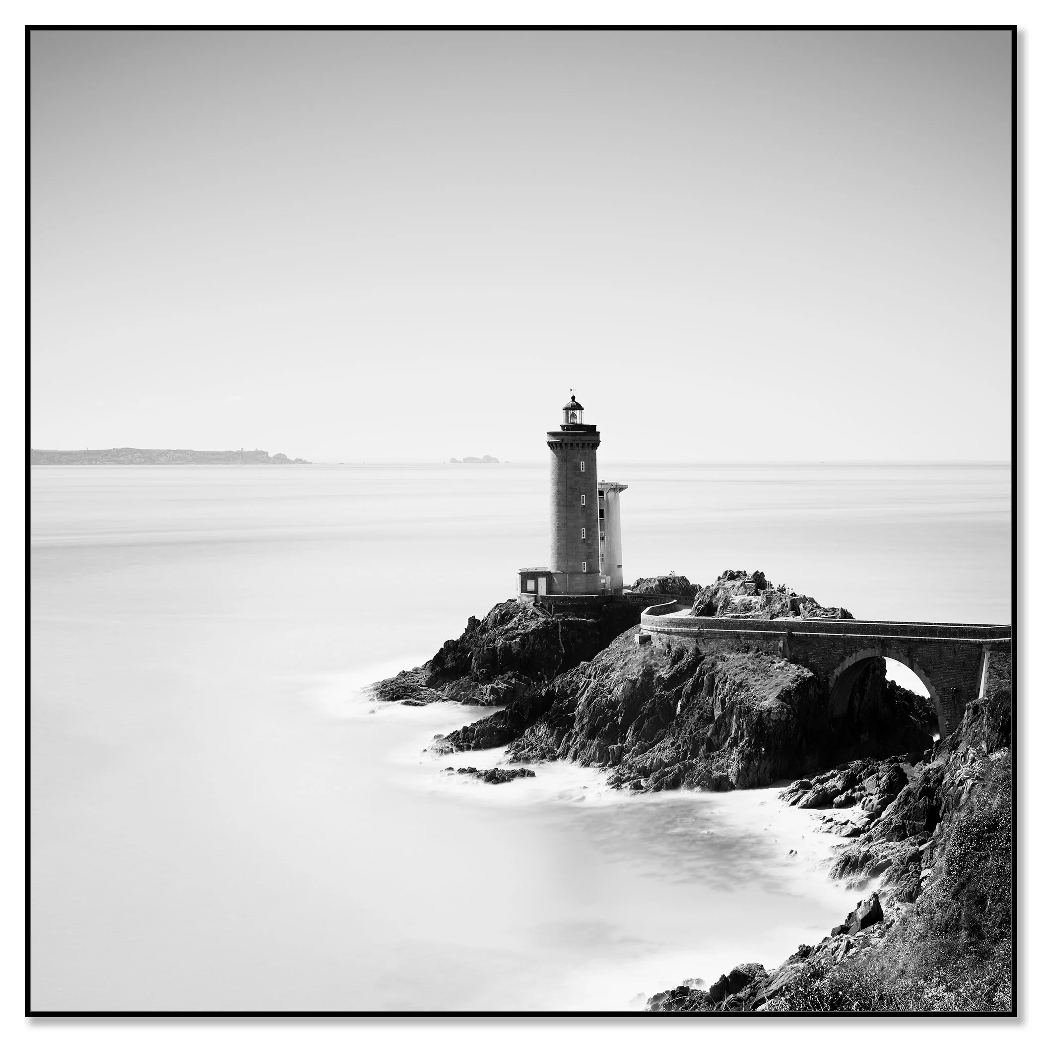 Phare du Petit Minou Study 1 by Gerald Berghammer, black-and-white photograph on aluminium Dibond in a black ArtBox frame.