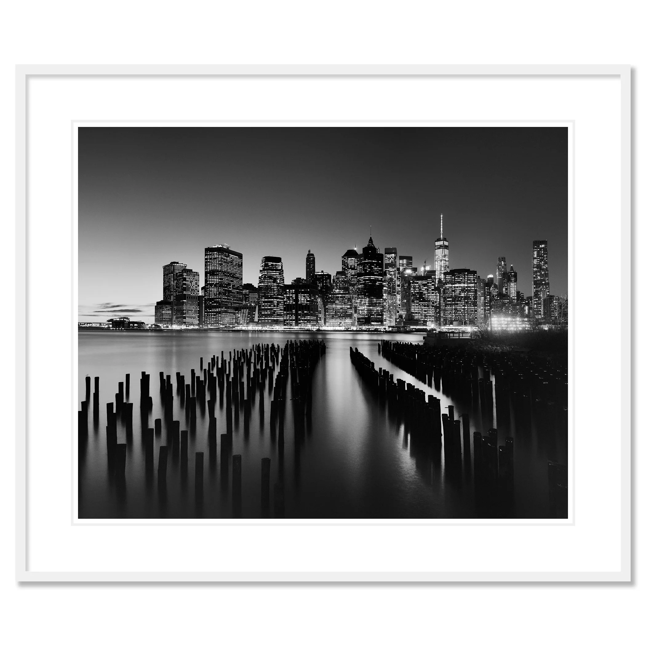 mount	Manhattan Skyline Study 1 in a white aluminium frame with white mount, New York City.
