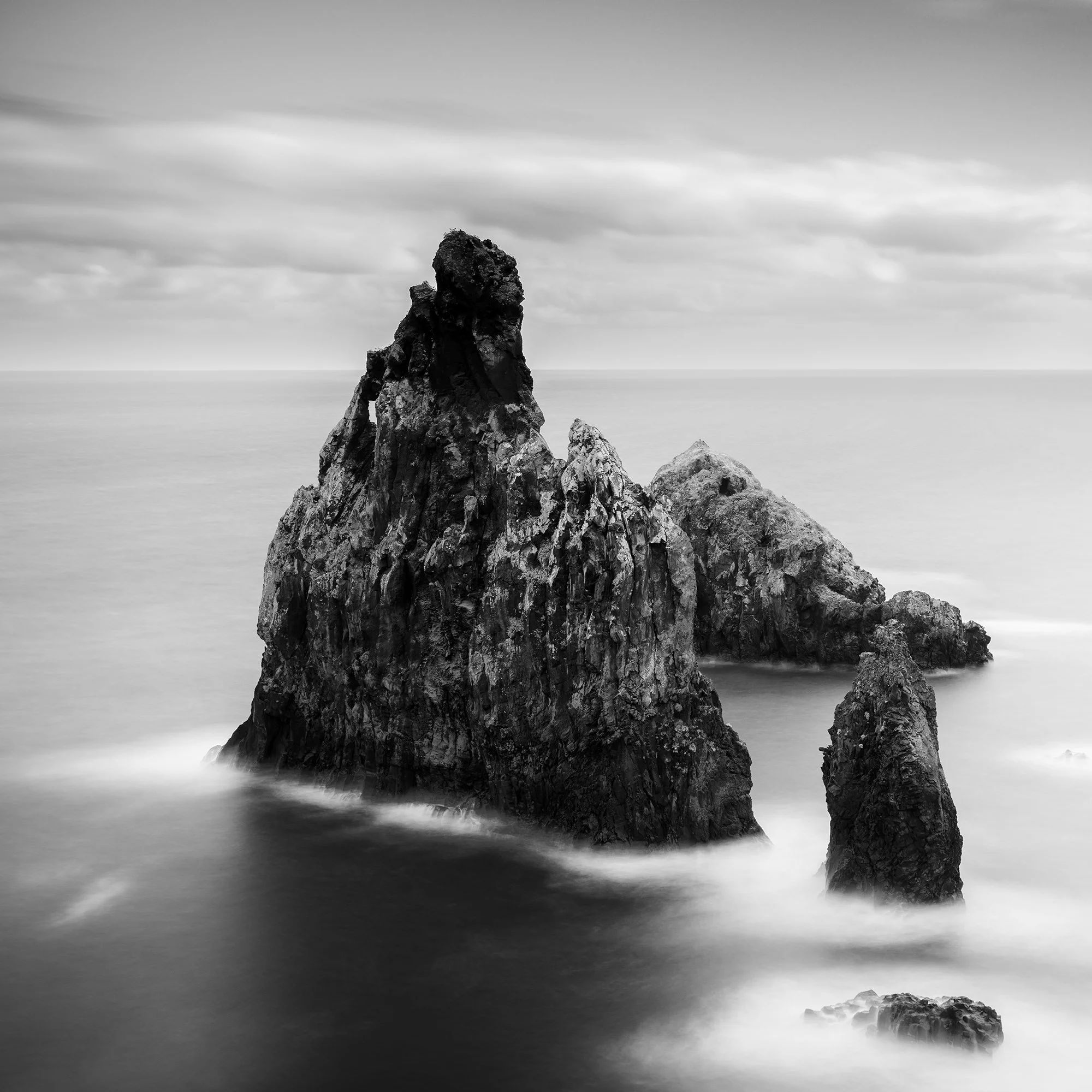 Ribeira da Janela Rocks Study 1 by Gerald Berghammer, close-up of rugged sea stacks surrounded by smooth long-exposure water.