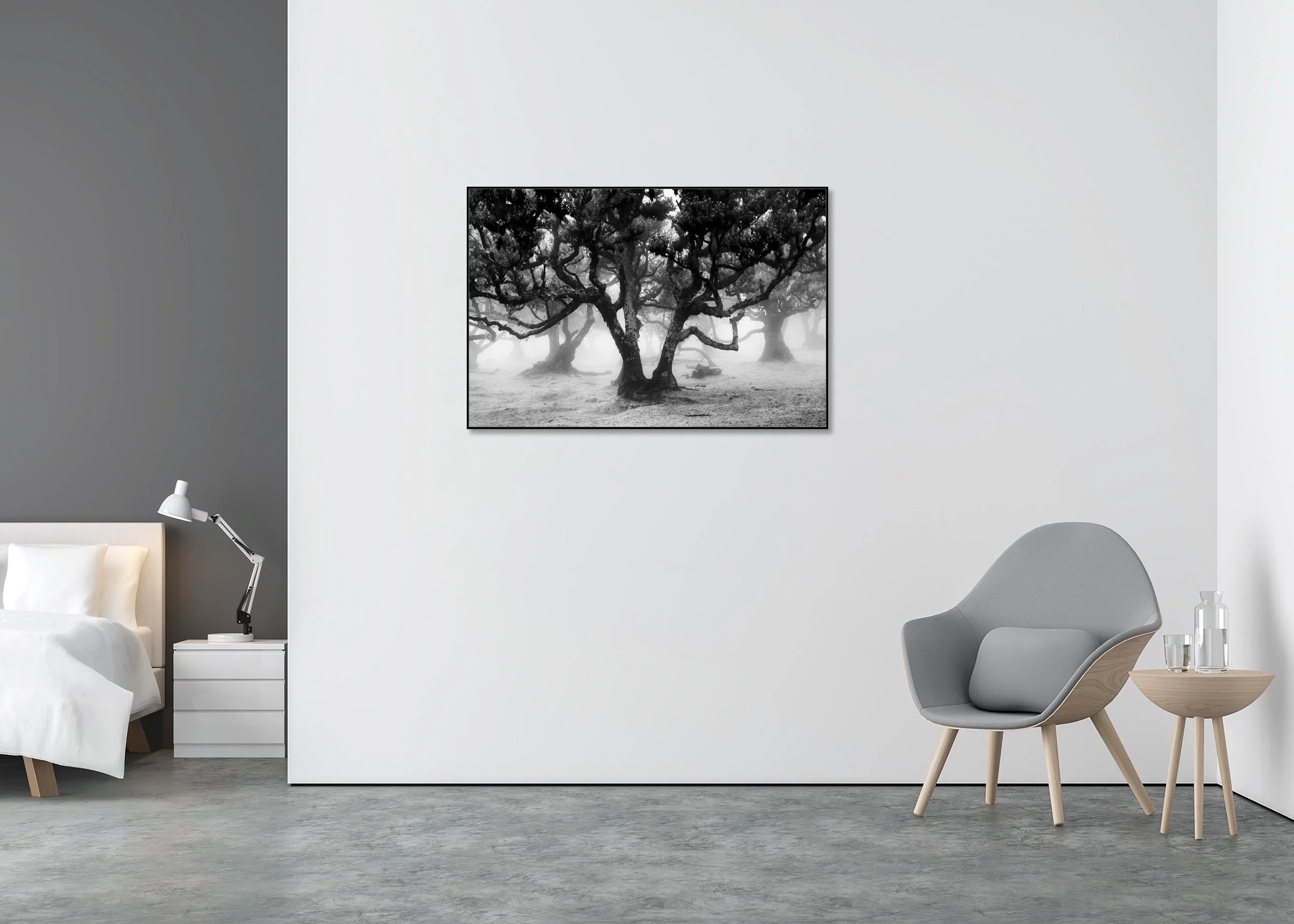 Fanal Forest Study 1 by Gerald Berghammer displayed in a contemporary interior in a black aluminium ArtBox frame.