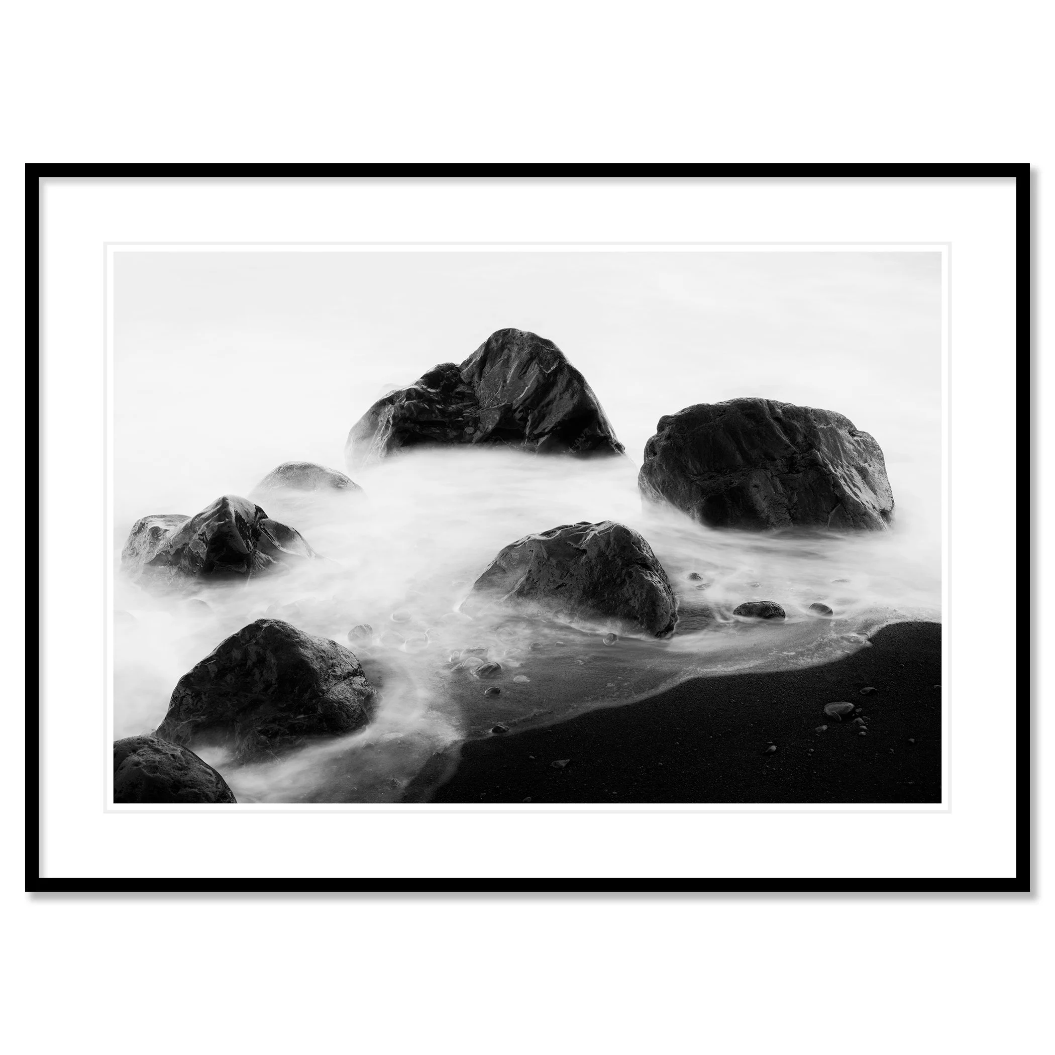 Black Rocks and a Few Stones – Spain, pigment print in a black aluminium frame with a white mount.