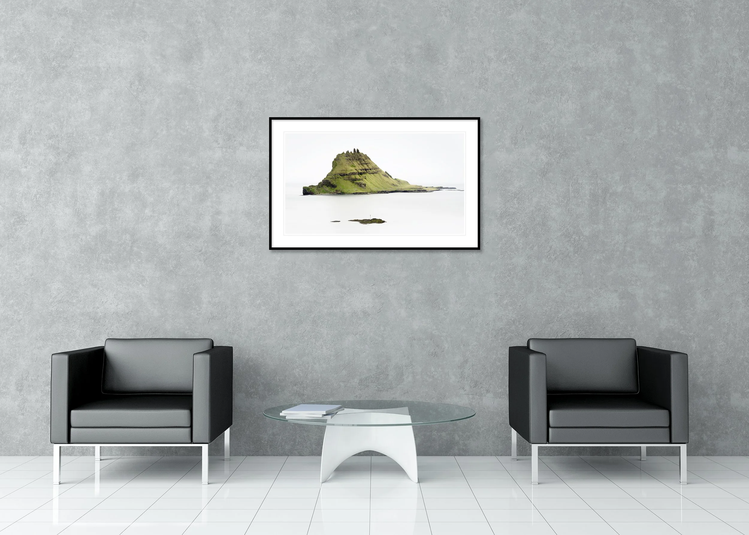 Green Rock Island – Faroe Islands, colour archival pigment print in a classic frame with white mount