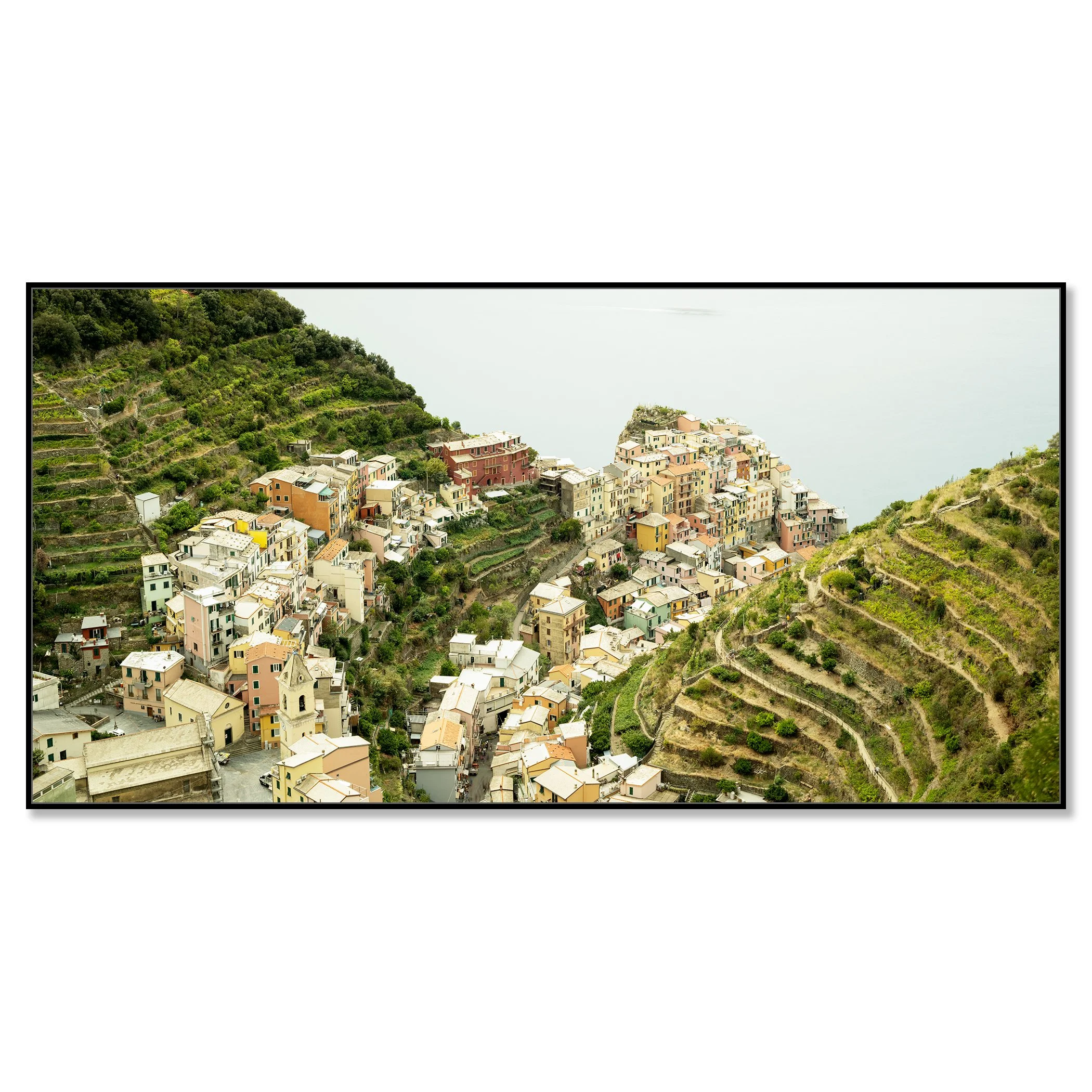 Picturesque Village Study 2 by Gerald Berghammer shown as a colour Dibond print in a black aluminium ArtBox frame.