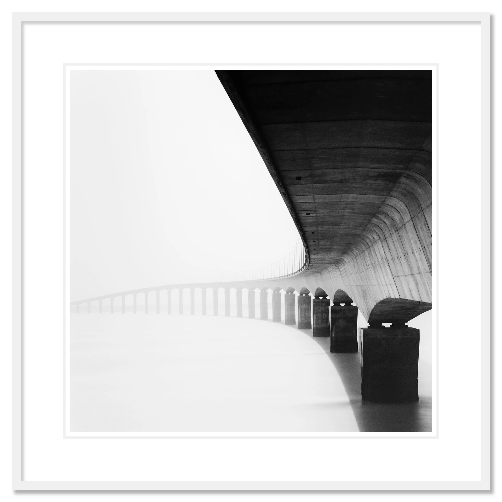 Île de Ré Bridge Study 1 – archival pigment print in a white aluminium frame with a white mount by Gerald Berghammer.