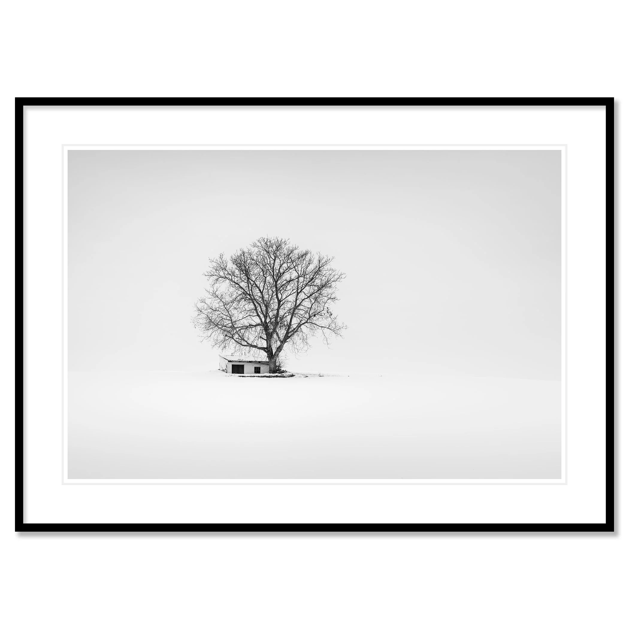 Wine Press House Winter Study 2 as an archival pigment print in a black aluminium frame with a white mount by Gerald Berghammer.