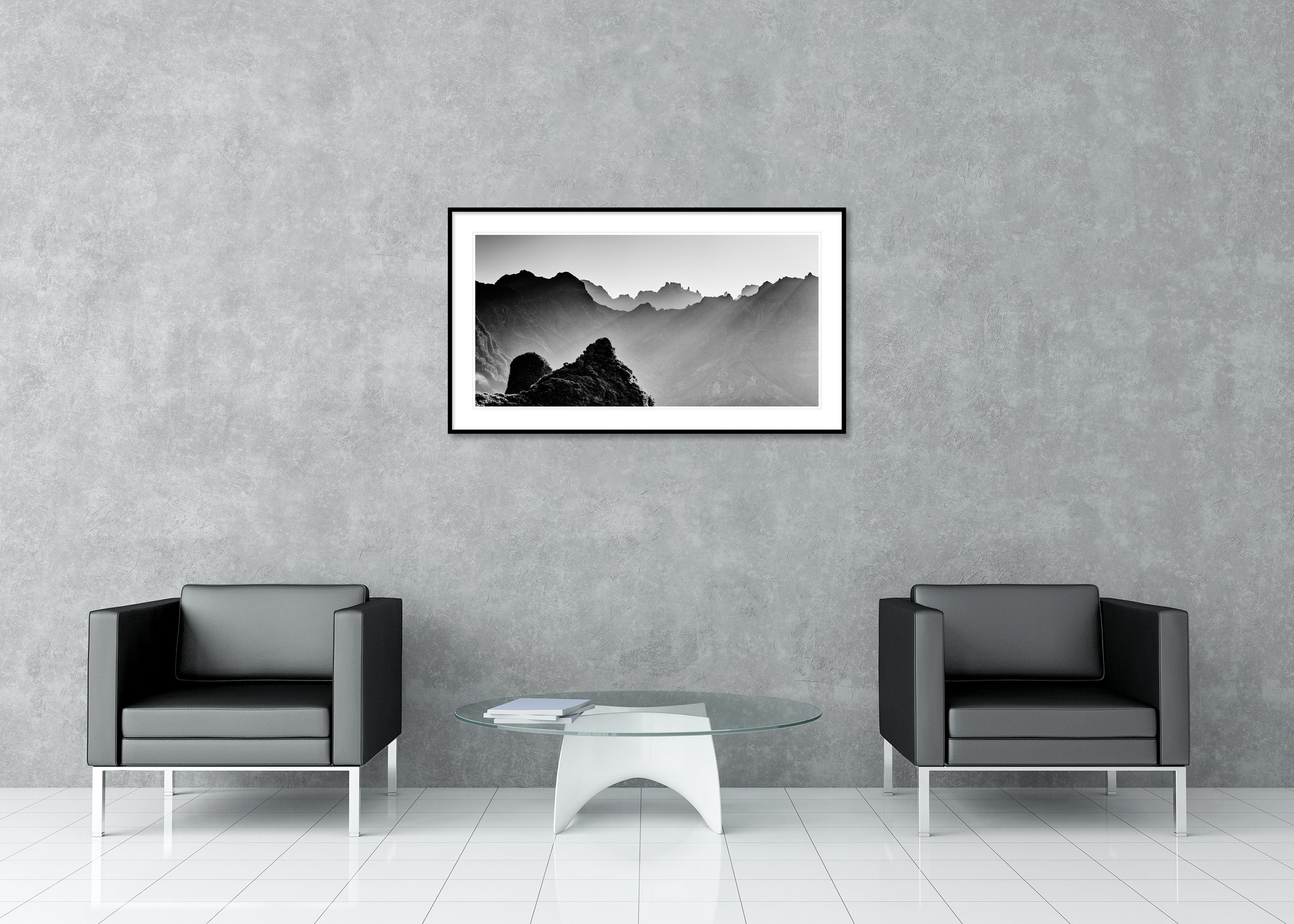 Morning Light in the Mountains Study 2 displayed as a framed archival pigment print with mount and anti-reflective glass