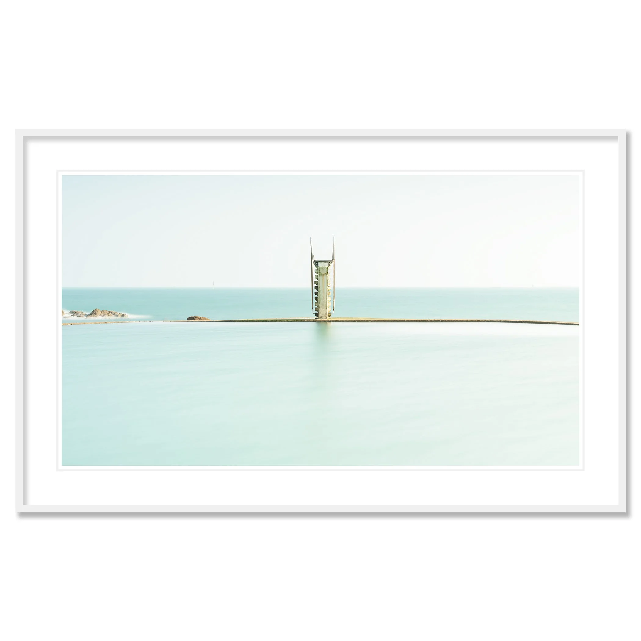 Diving Platform Panorama Study 2 by Gerald Berghammer shown as an archival pigment print in a white aluminium frame with white mount.