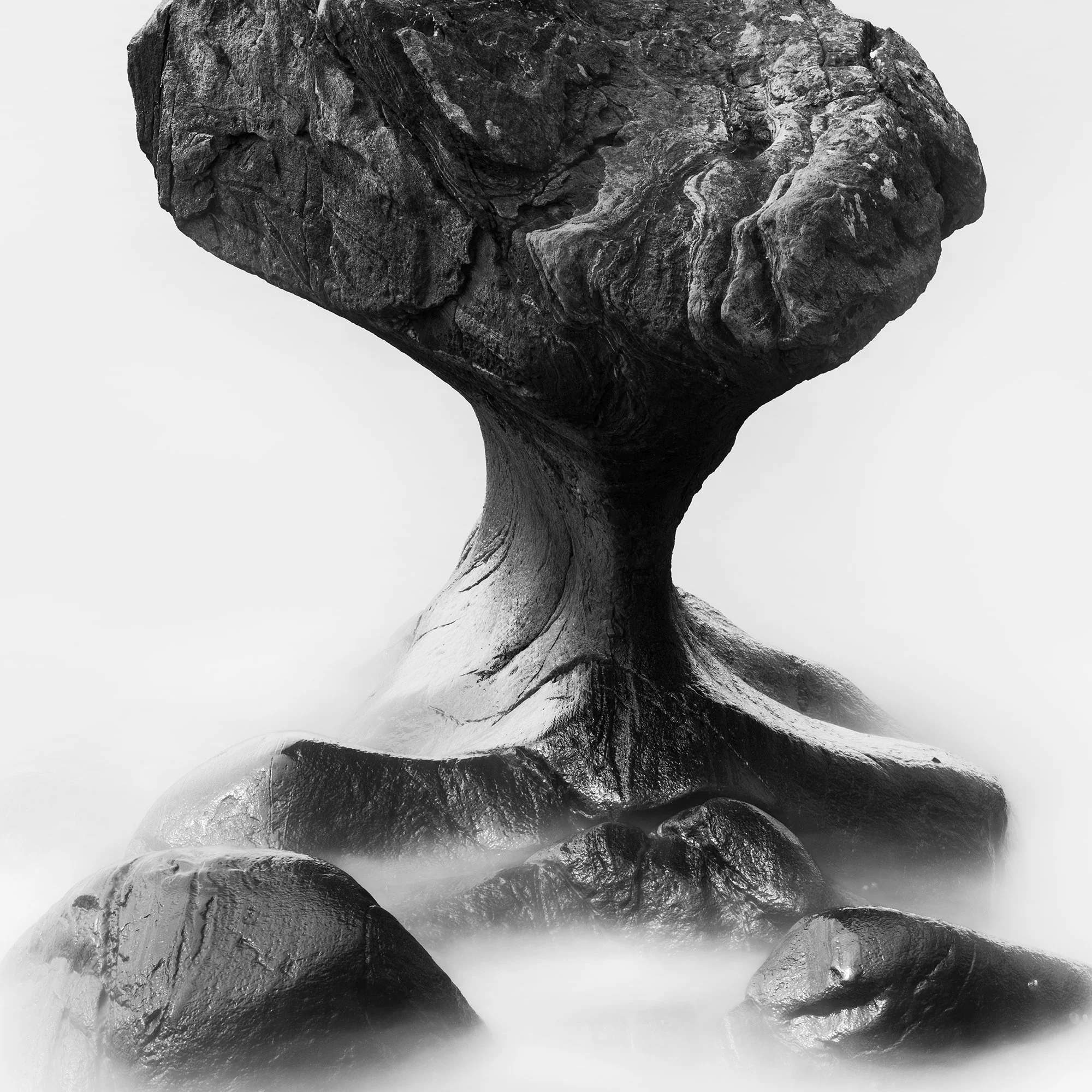 Close detail of the mushroom-shaped Kannesteinen rock formation in Attracted by the Sea Study 2 by Gerald Berghammer.